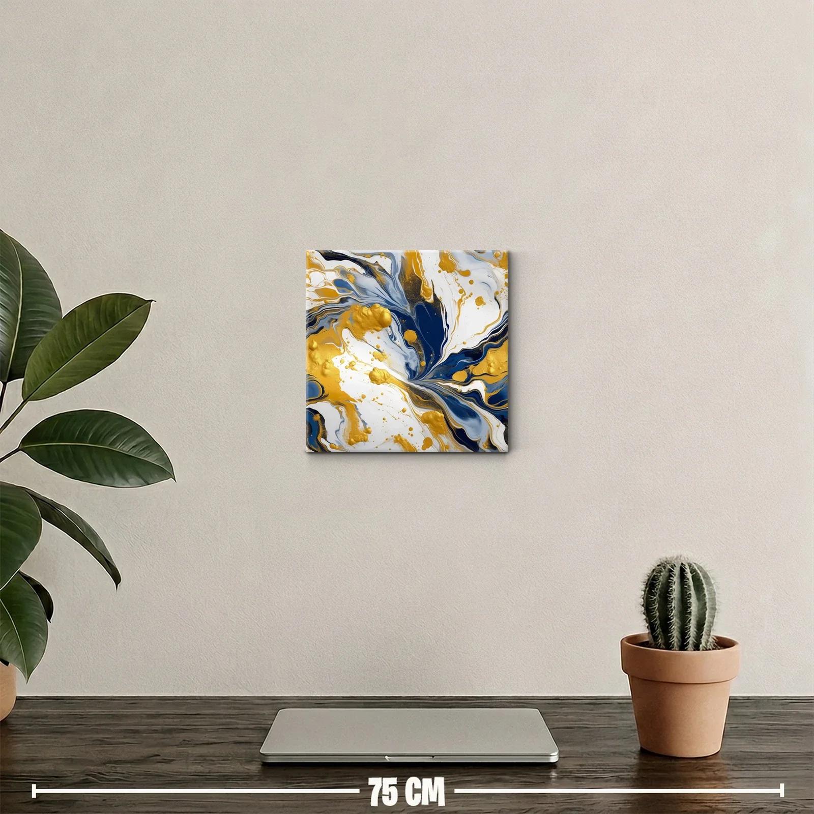 Cuadro abstracto con tonos dorados y azules intensos — miniatura 2