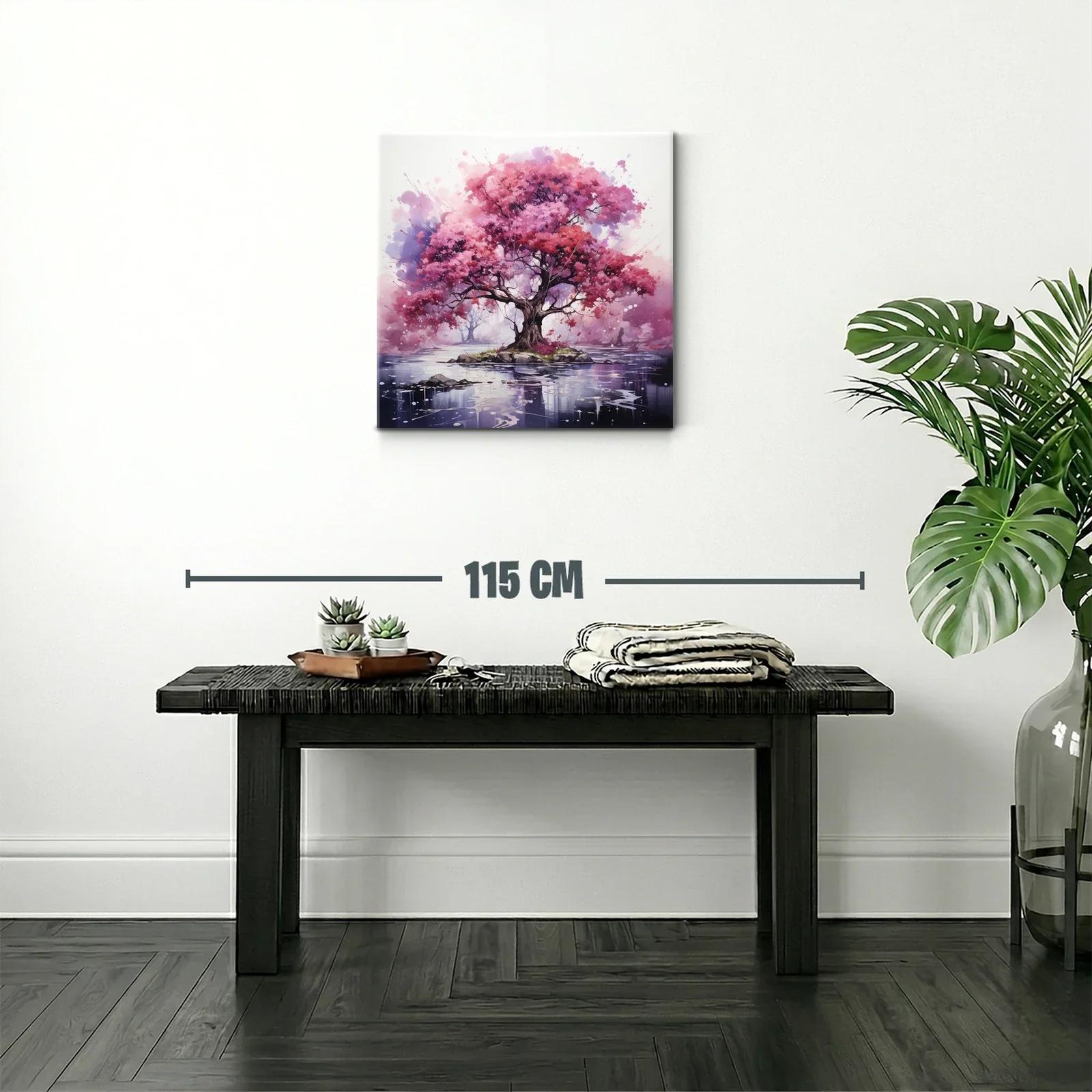 Árbol rosa vibrante sobre isla en lago sereno — miniatura 2