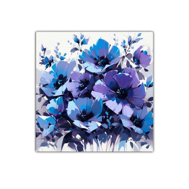 Cuadro decorativo con flores en tonos azul y violeta