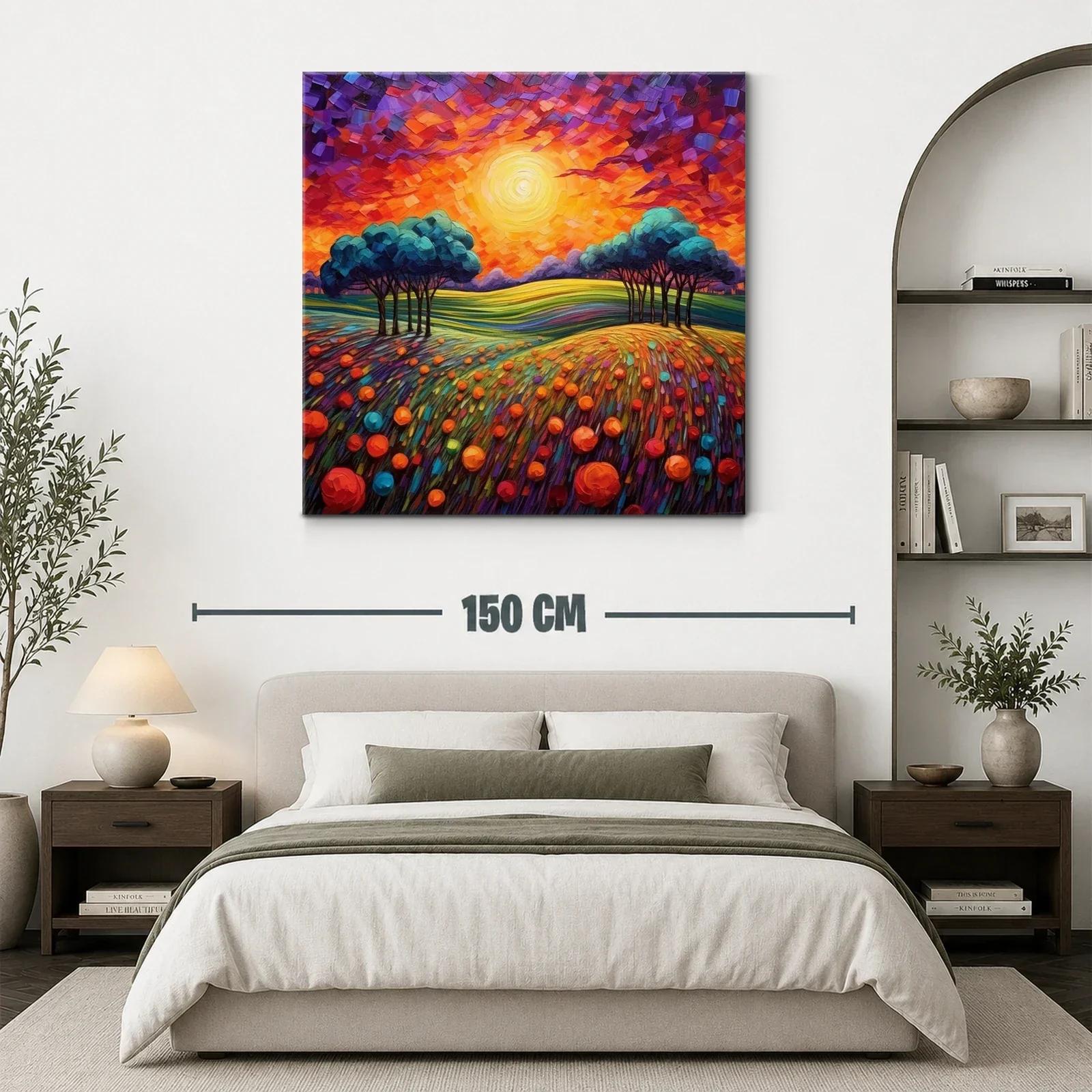 Paisaje vibrante con atardecer y campo florido — miniatura 3