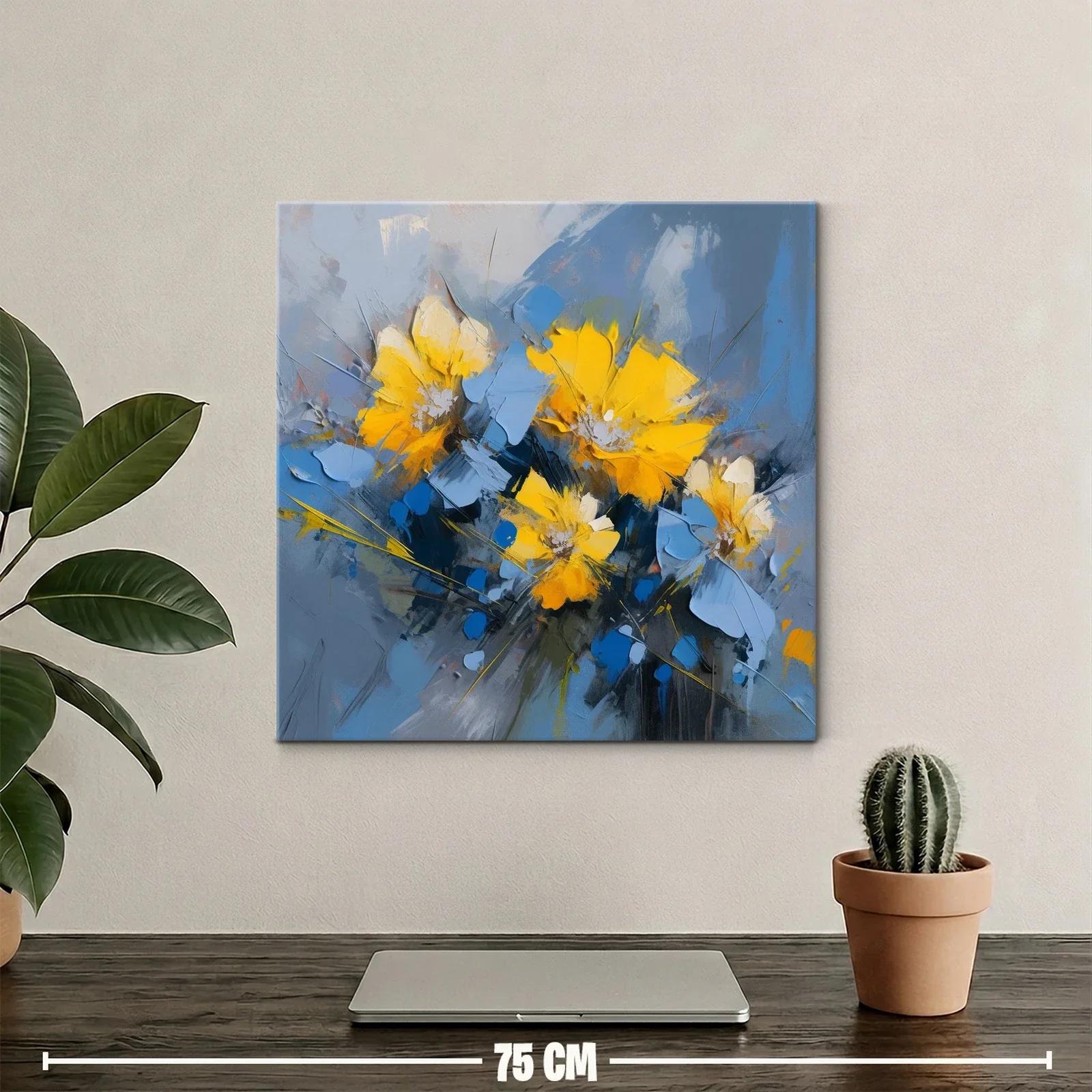 Cuadro floral abstracto con vibrantes tonos azules y amarillos — miniatura 2