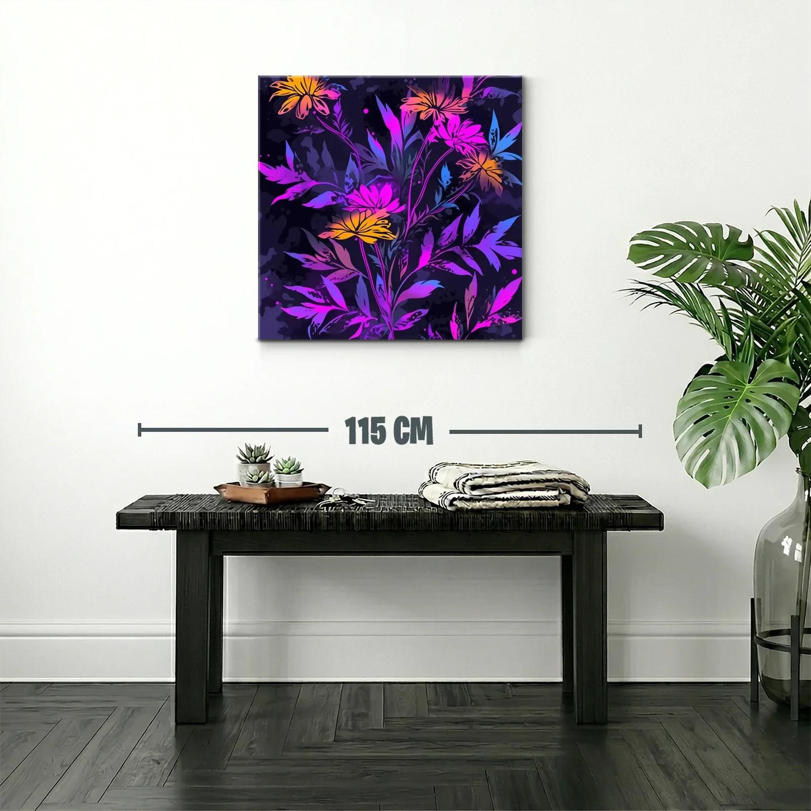 Cuadro floral con tonos vibrantes y fondo oscuro — miniatura 2