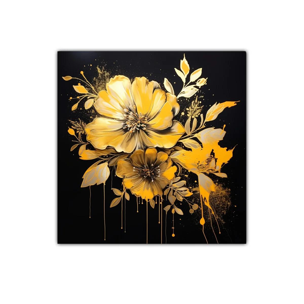 Cuadro decorativo flores doradas sobre fondo negro — imagen principal