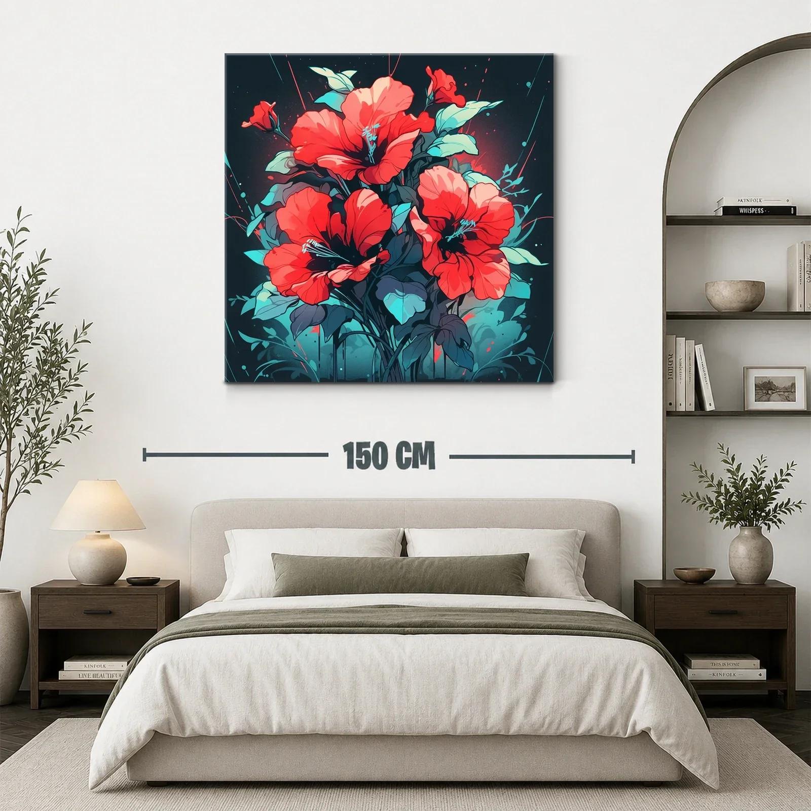 Ramo vibrante de flores rojas con toques celestes — miniatura 3
