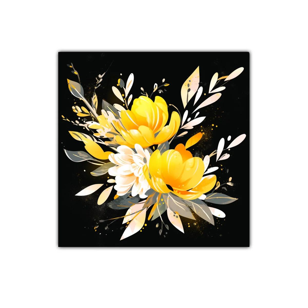 Cuadro floral con vibrantes flores amarillas y hojas delicadas — imagen principal