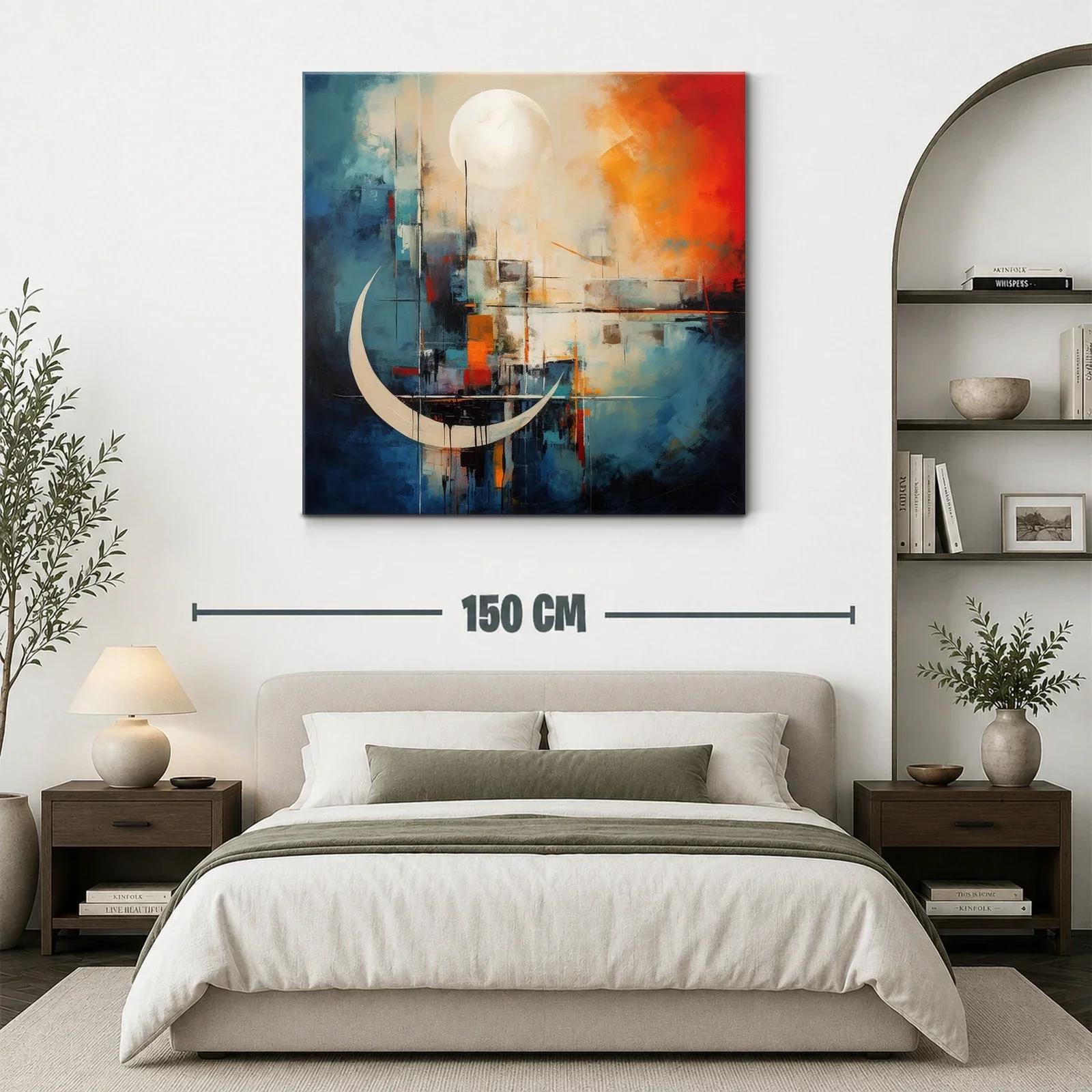 Cuadro abstracto con figuras lunares y paleta vibrante — miniatura 3