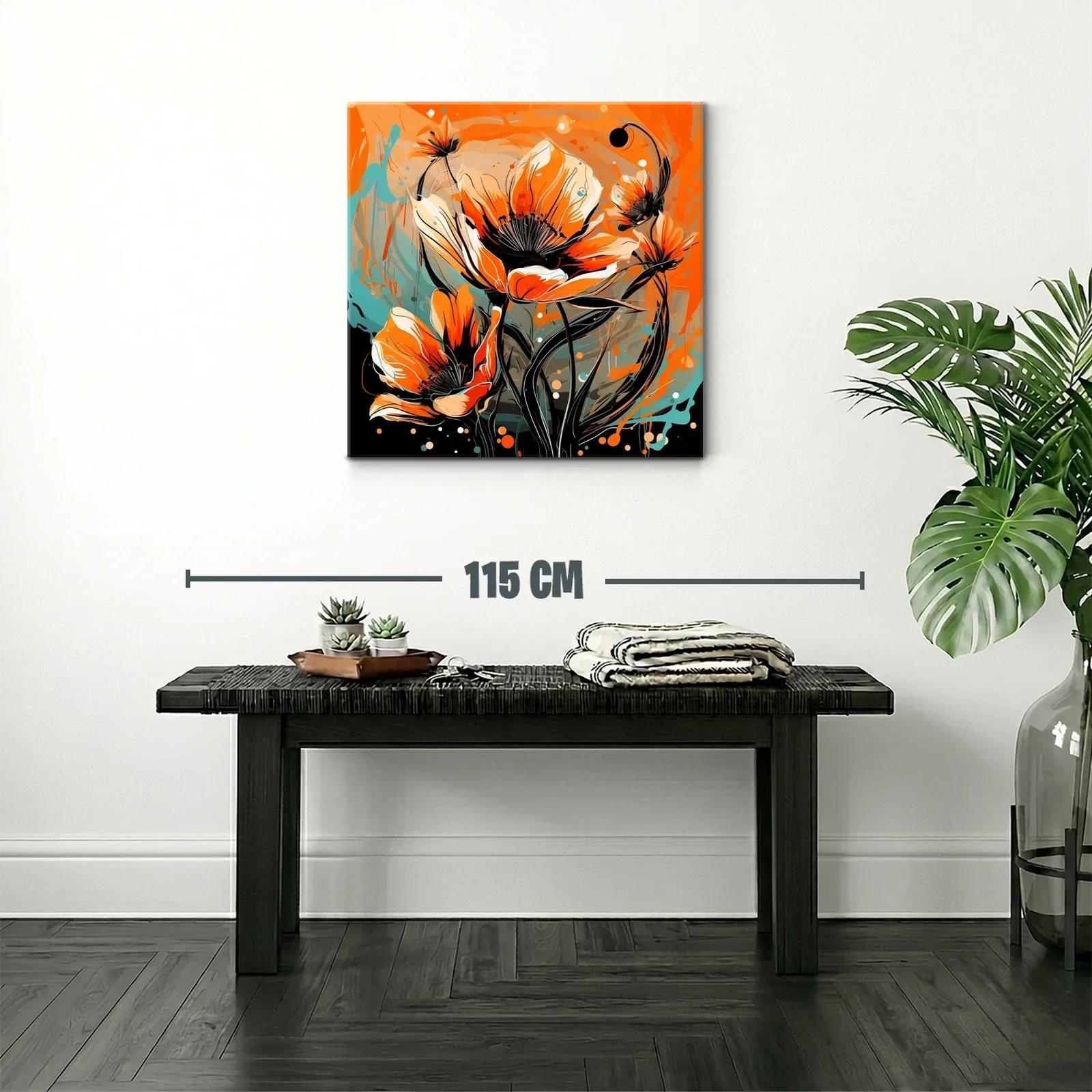 Cuadro con flores vibrantes en tonos naranja y azul — miniatura 2