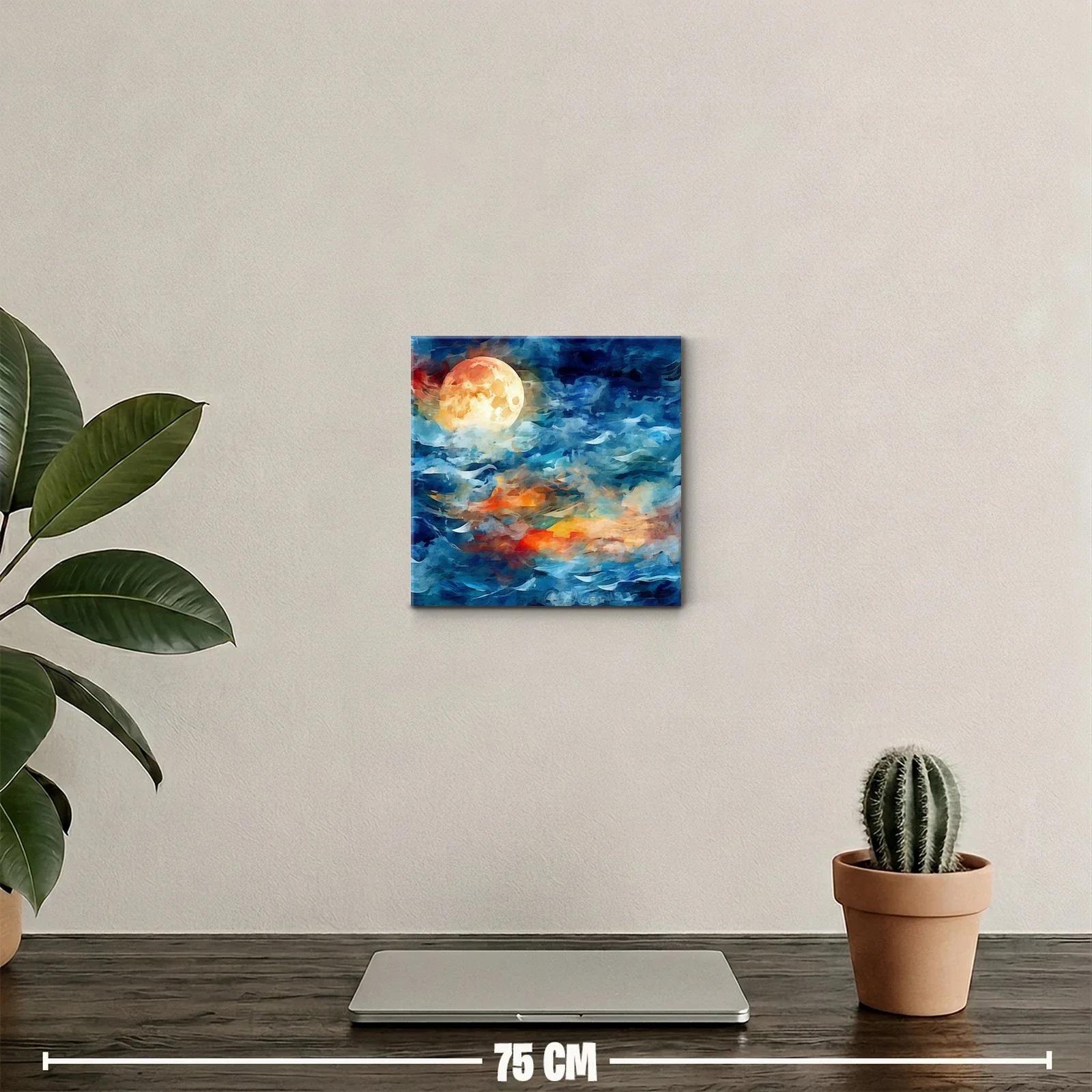 Cuadro decorativo luna llena y nubes en tonos azules y naranjas — miniatura 2