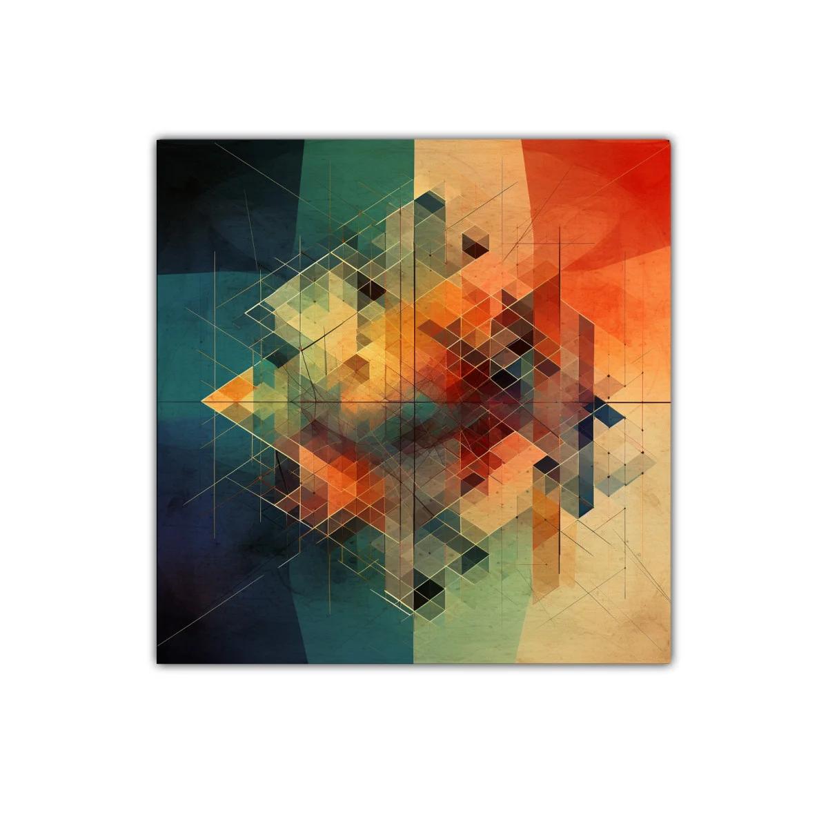 Composición geométrica con tonos cálidos y fríos contrastantes — imagen principal