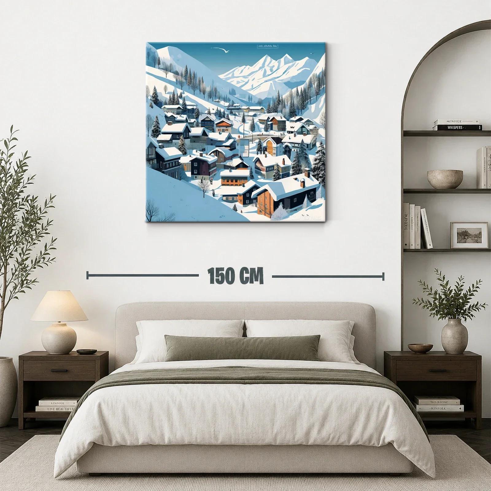 Paisaje Invernal de Pueblo Alpino entre Montañas Nevadas — miniatura 3