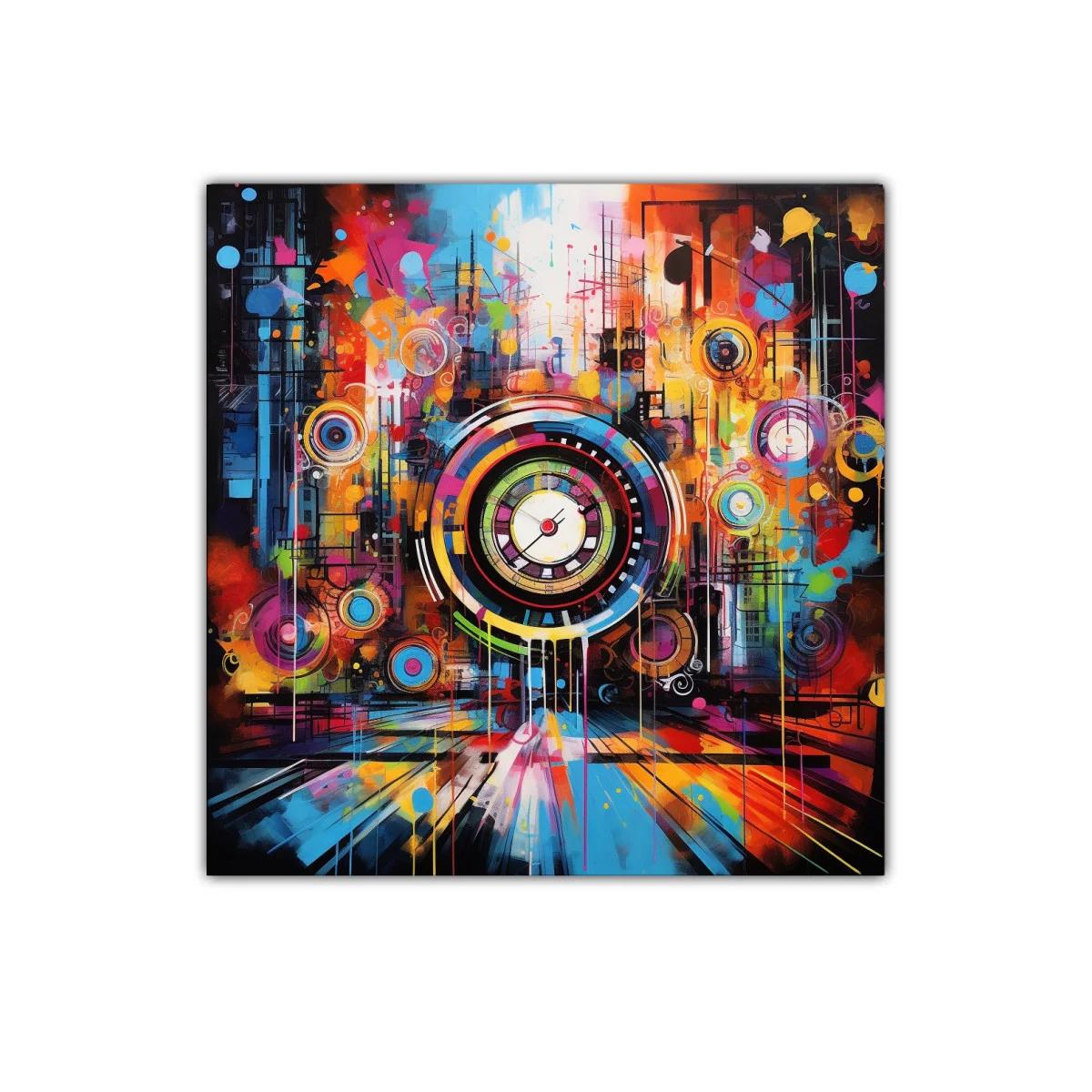 Reloj abstracto con explosión de colores vibrantes — imagen principal