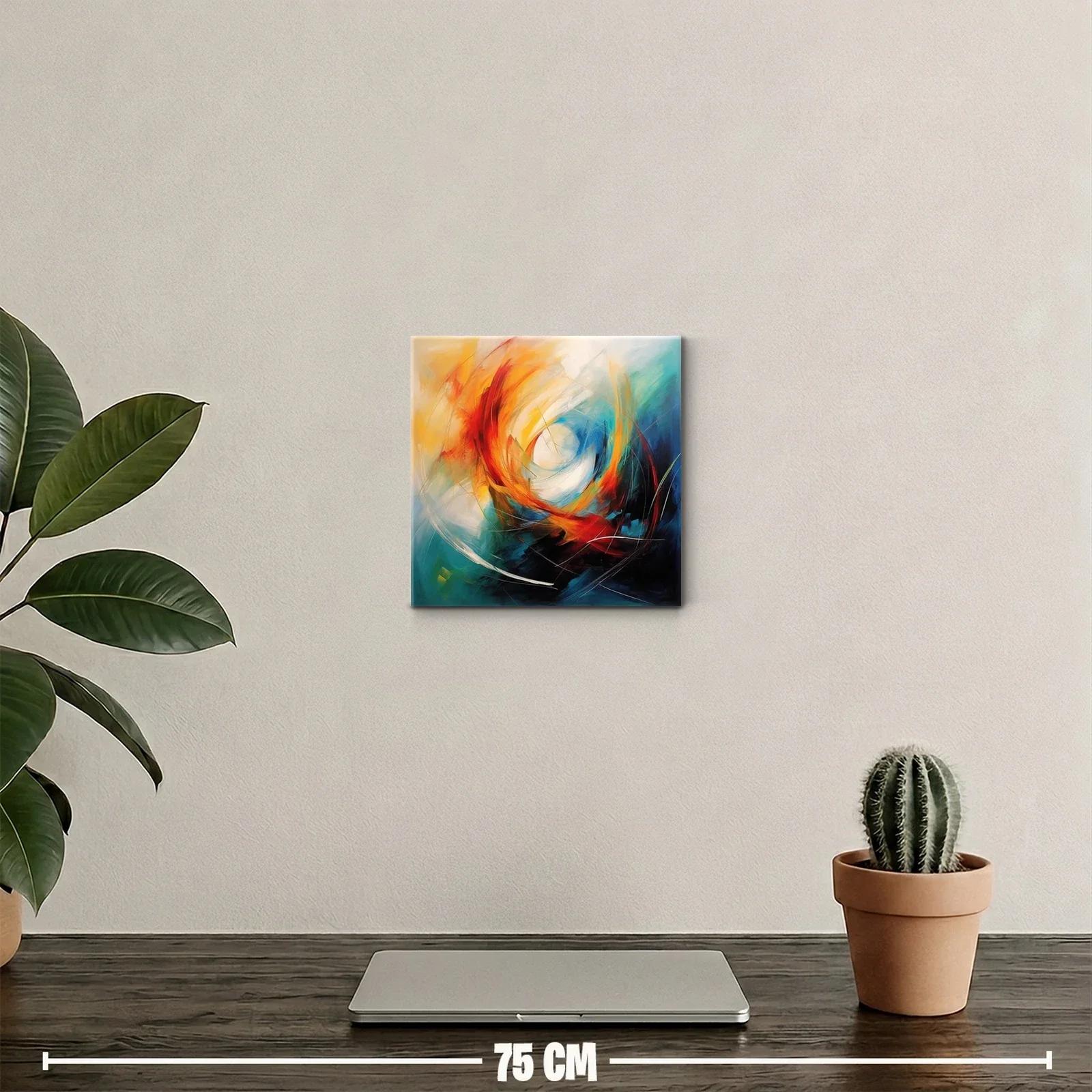 Cuadro abstracto con explosión de colores cálidos y fríos — miniatura 2