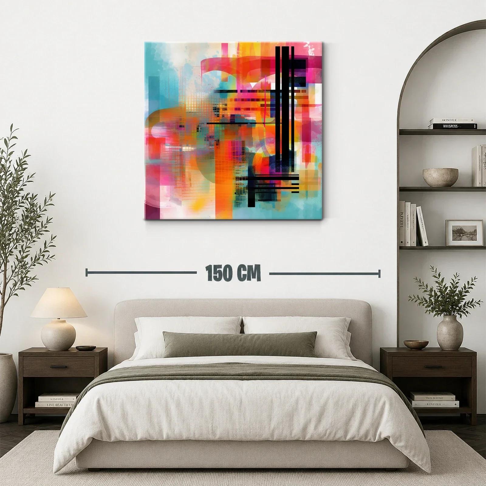 Cuadro abstracto en vibrantes tonos cálidos y fríos modernos — miniatura 3