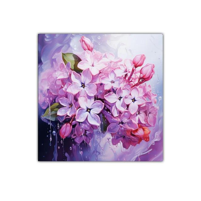 Ramo de flores lilas con gotas de agua brillante
