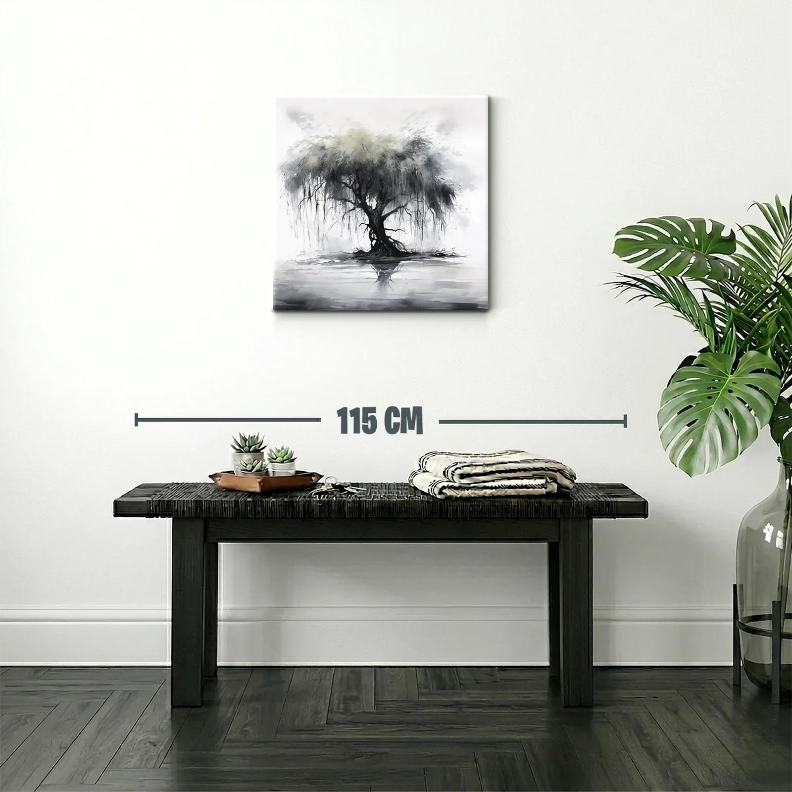 Árbol solitario con reflejo en tonos grises y suaves verdes — miniatura 2