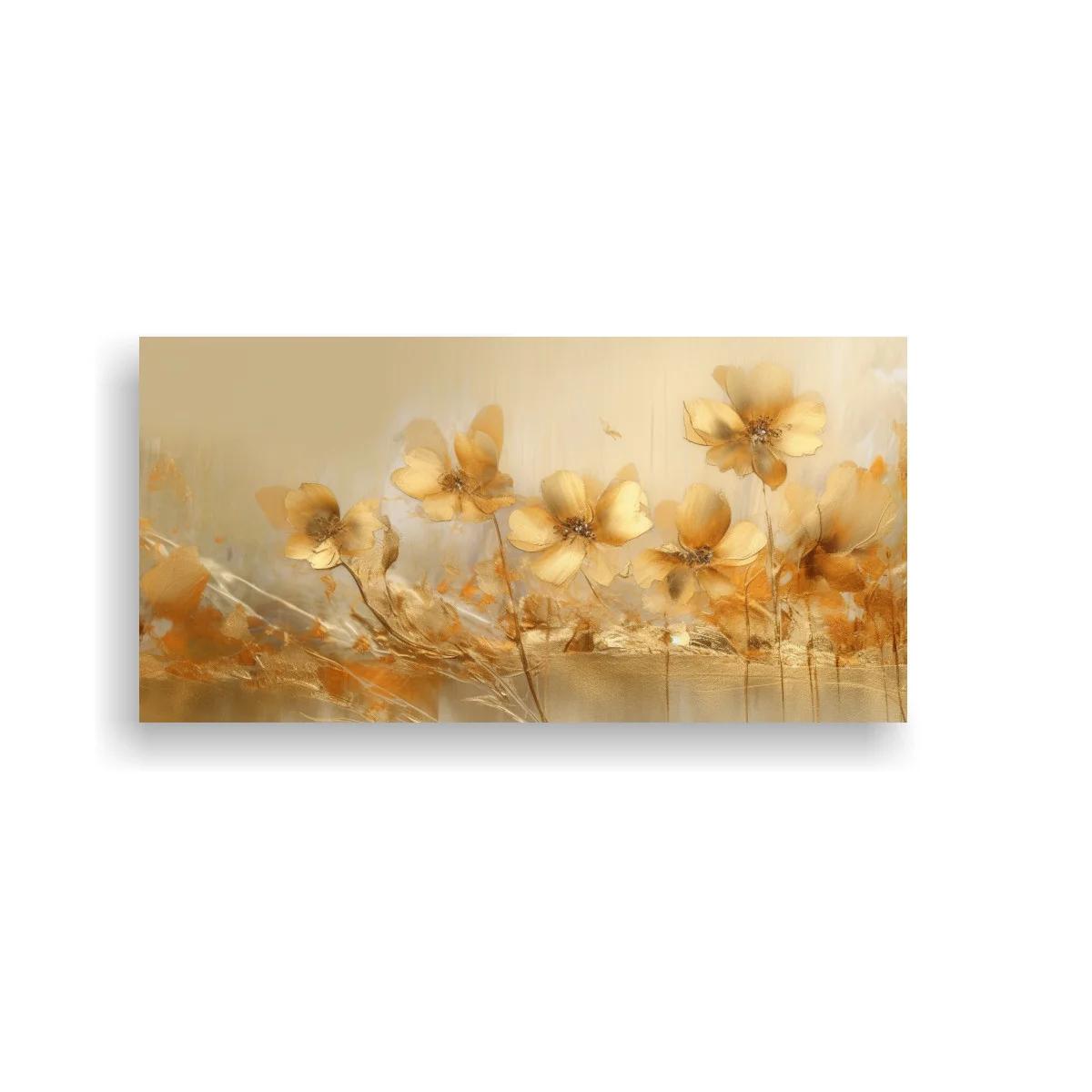 Cuadro flores beige y doradas en fondo crema