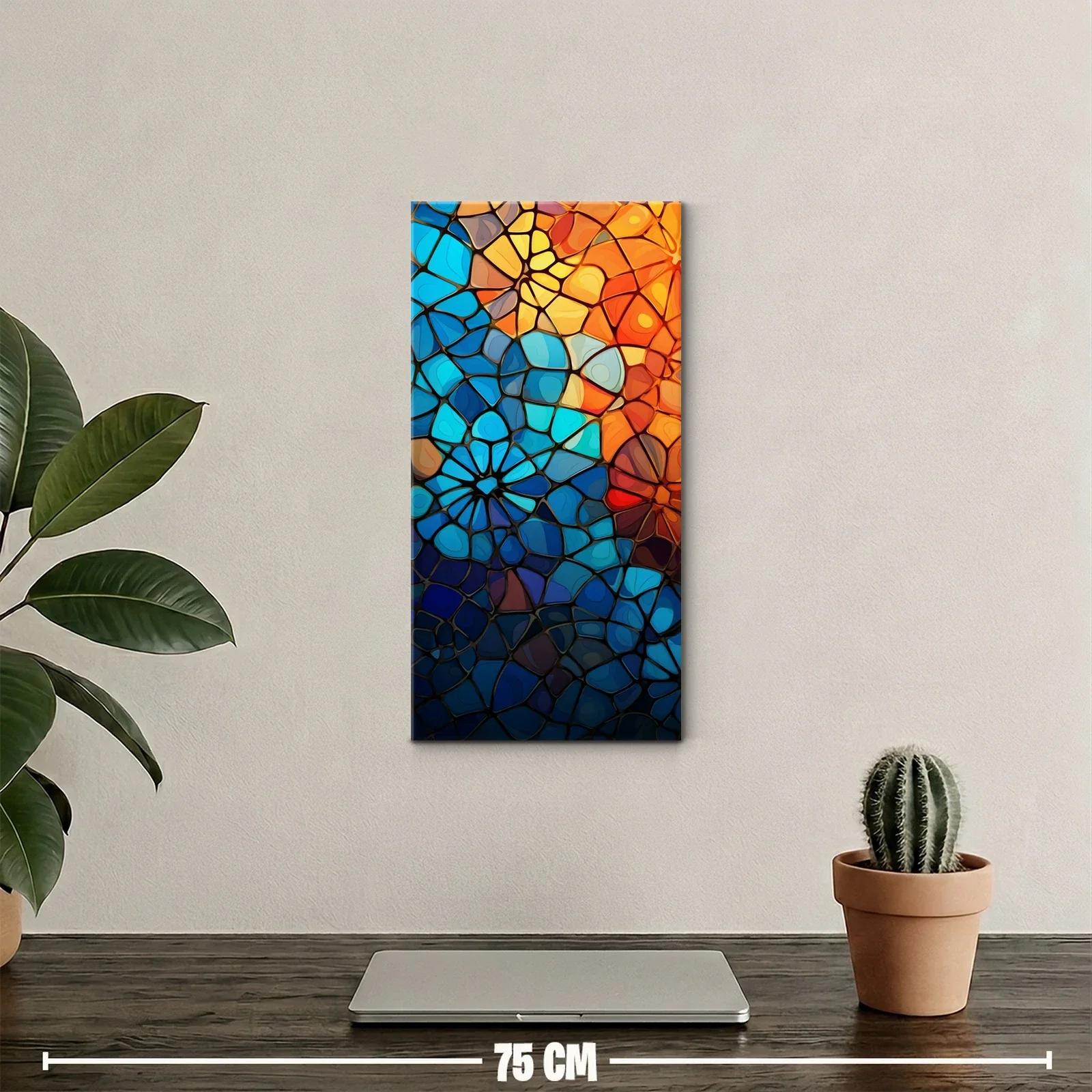 Cuadro vidriera abstracta multicolor con rosetas y degradado cálido — miniatura 2
