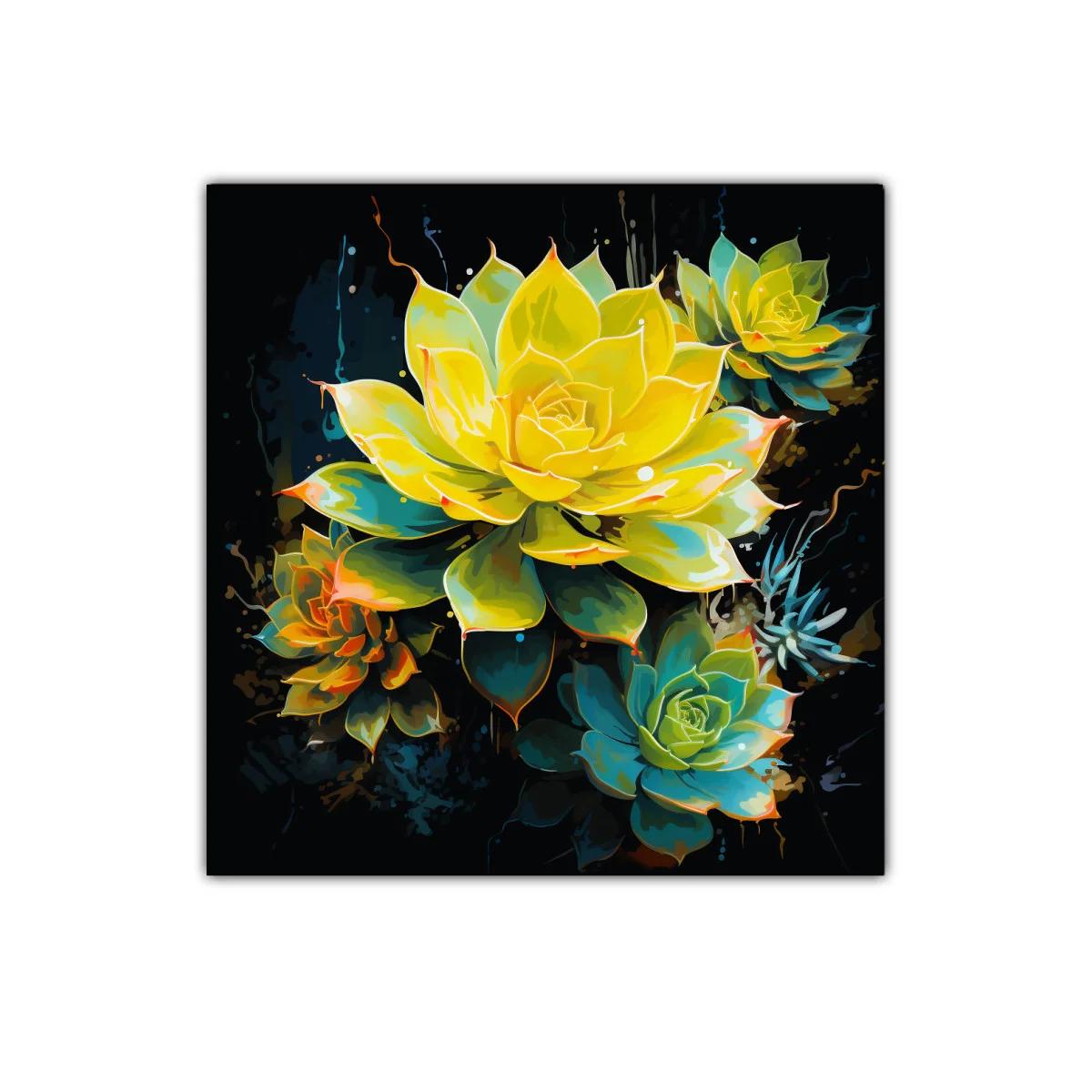 Cuadro floral vibrante con tonos amarillos y verdes