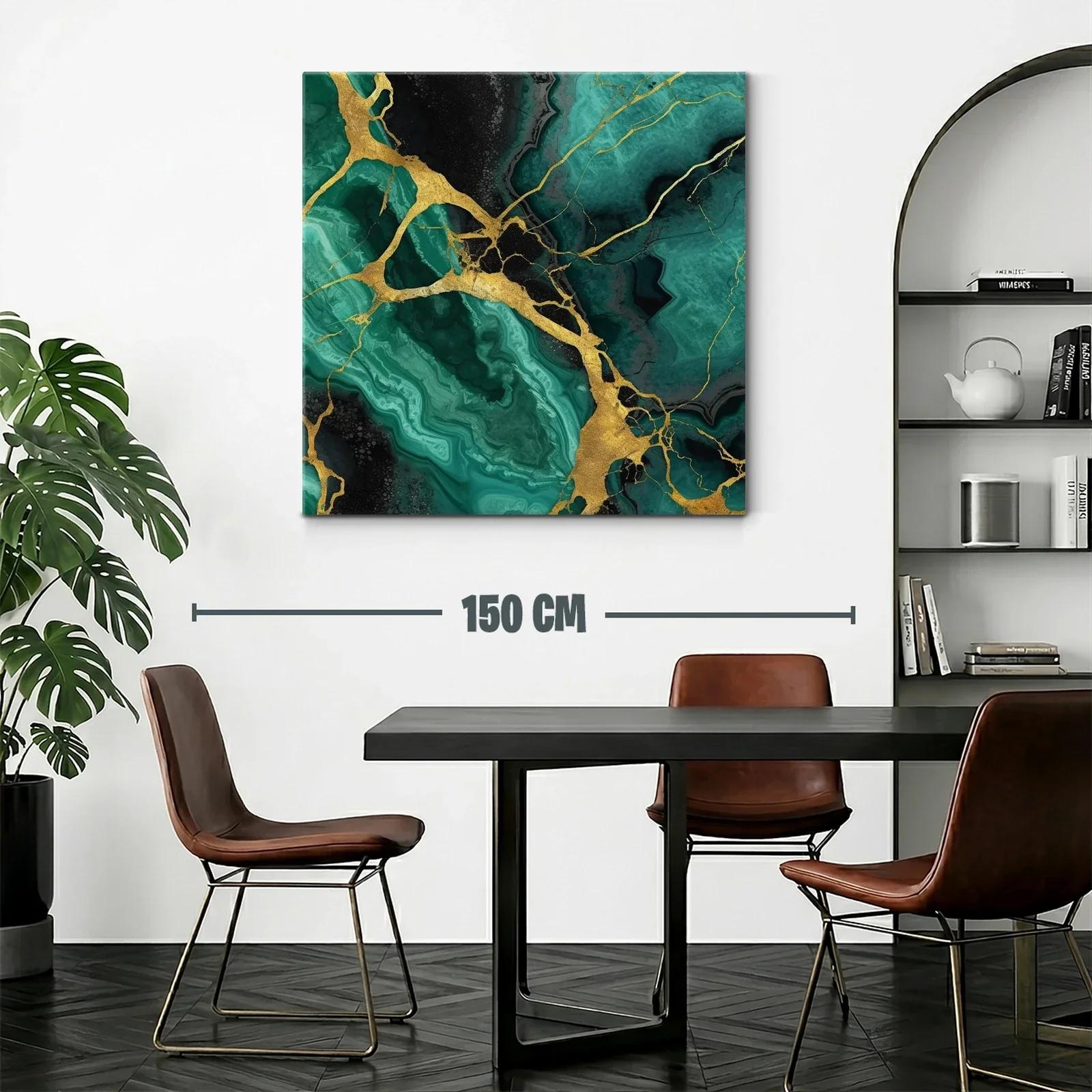 Cuadro abstracto en tonos verdes y dorados con diseño armonioso — miniatura 2