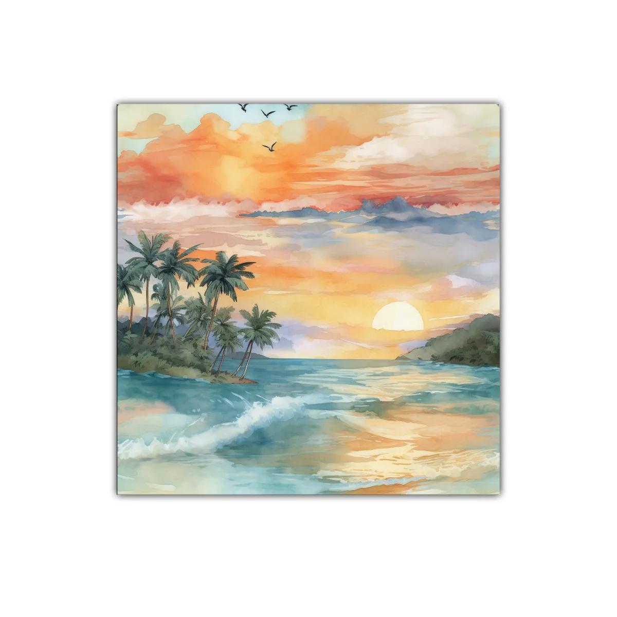 Atardecer tropical con palmeras y mar en calma — imagen principal