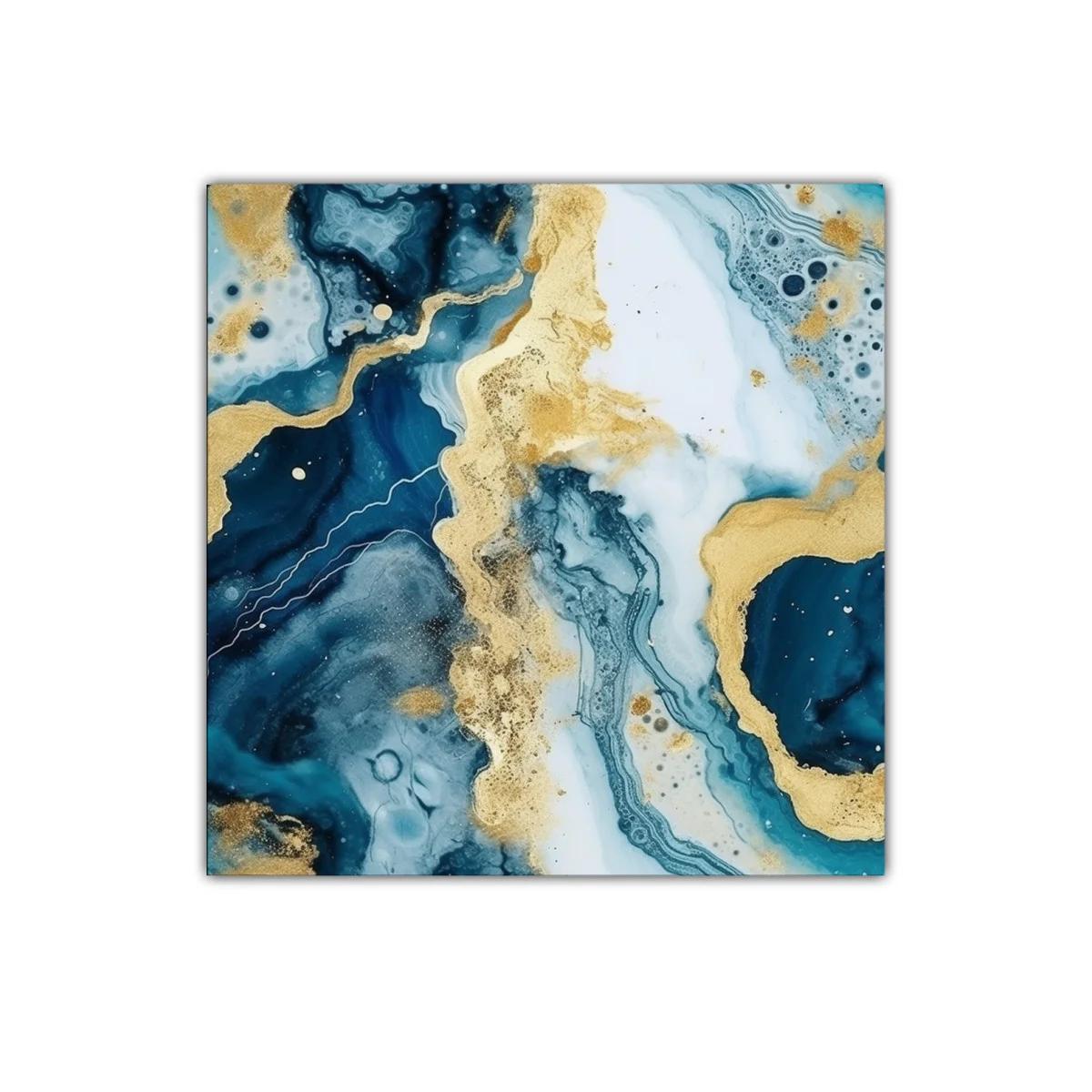 Arte abstracto en tonos azules y dorados sofisticados
