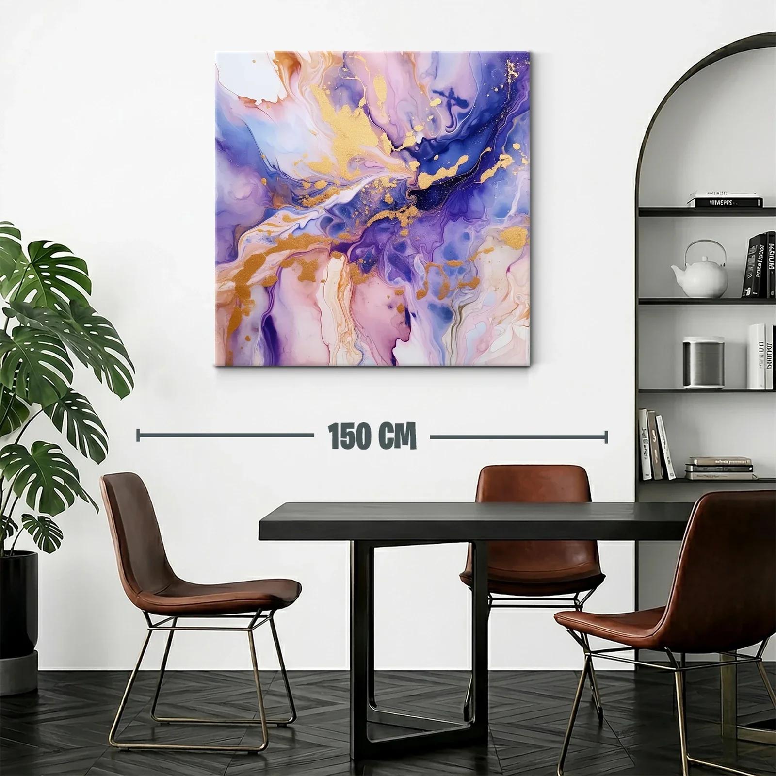 Cuadro abstracto en tonos violetas y dorados vibrantes — miniatura 2