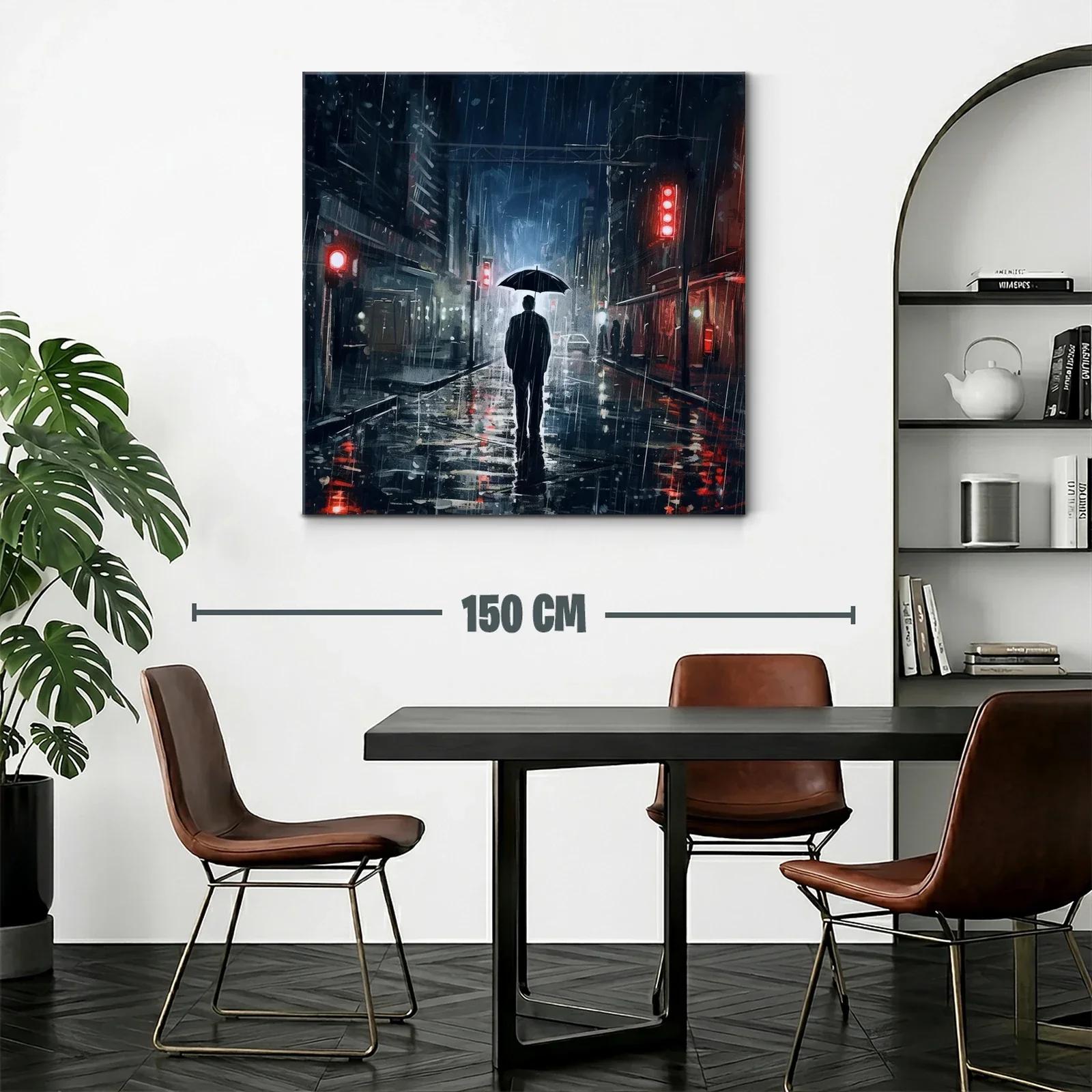 Figura solitaria bajo la lluvia en ciudad nocturna — miniatura 2