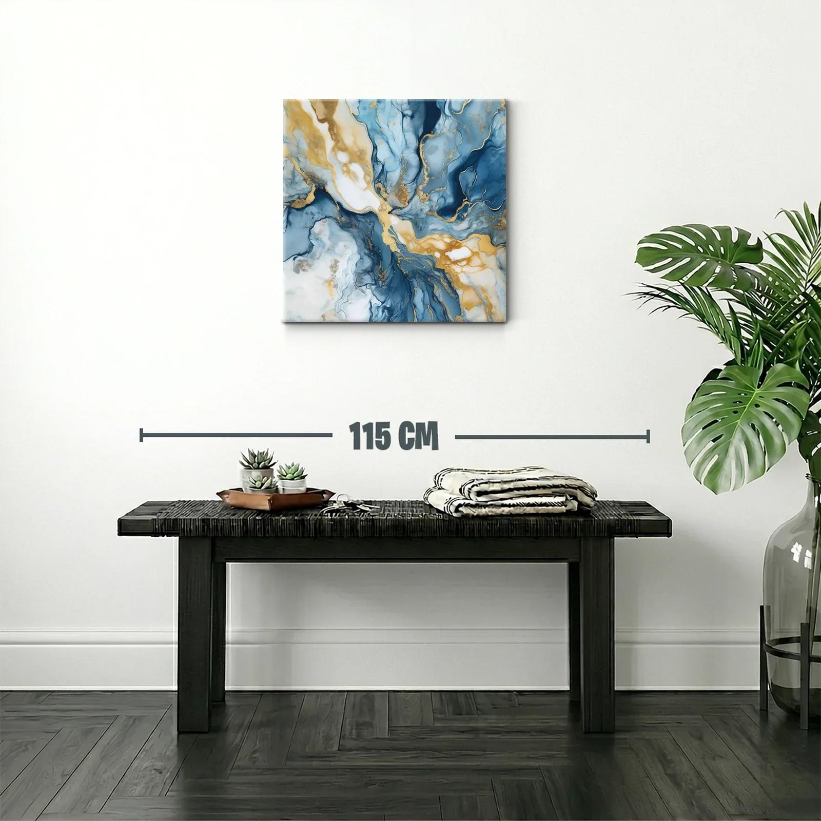 Arte abstracto con tonos azul y dorado para ambientes elegantes — miniatura 2