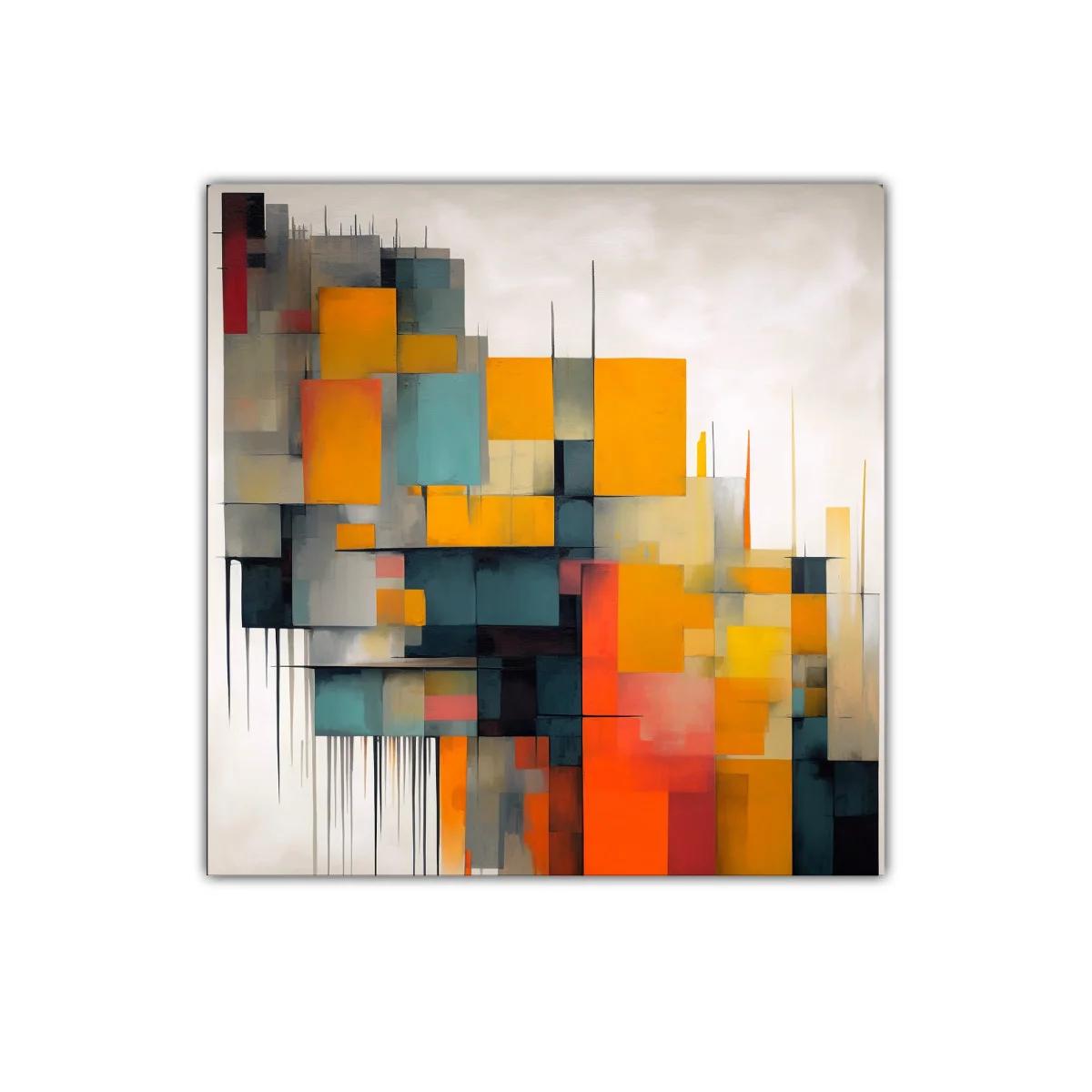Cuadro abstracto con formas geométricas en tonos cálidos y fríos — imagen principal