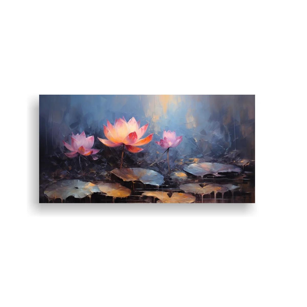 Cuadro nenúfares rosados sobre agua oscura — imagen principal
