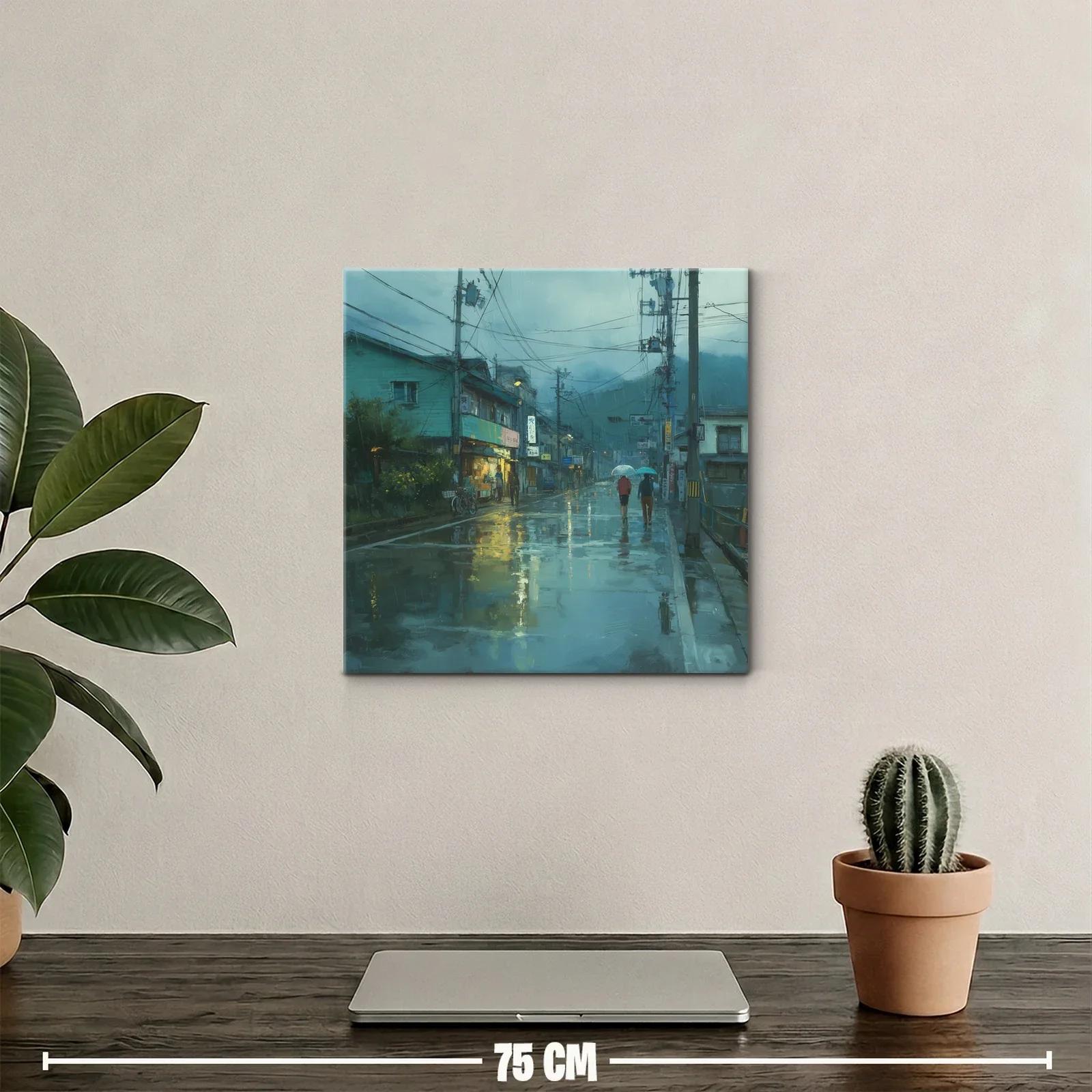 Atardecer lluvioso con paseo bajo paraguas en ciudad tranquila — miniatura 2