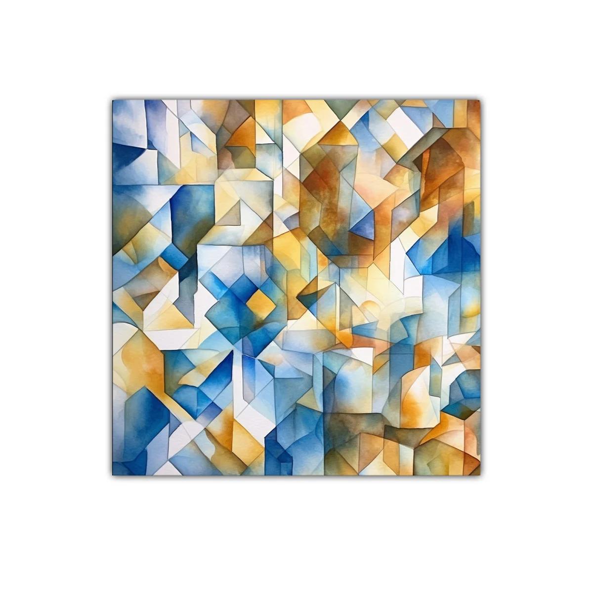 Composición abstracta con tonos azules y ocres cálidos