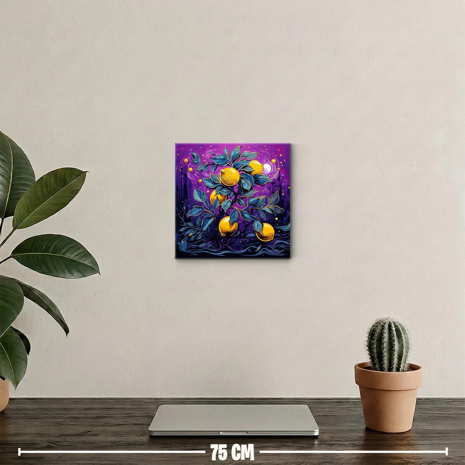 Cuadro decorativo con limones vibrantes sobre fondo púrpura — miniatura 2