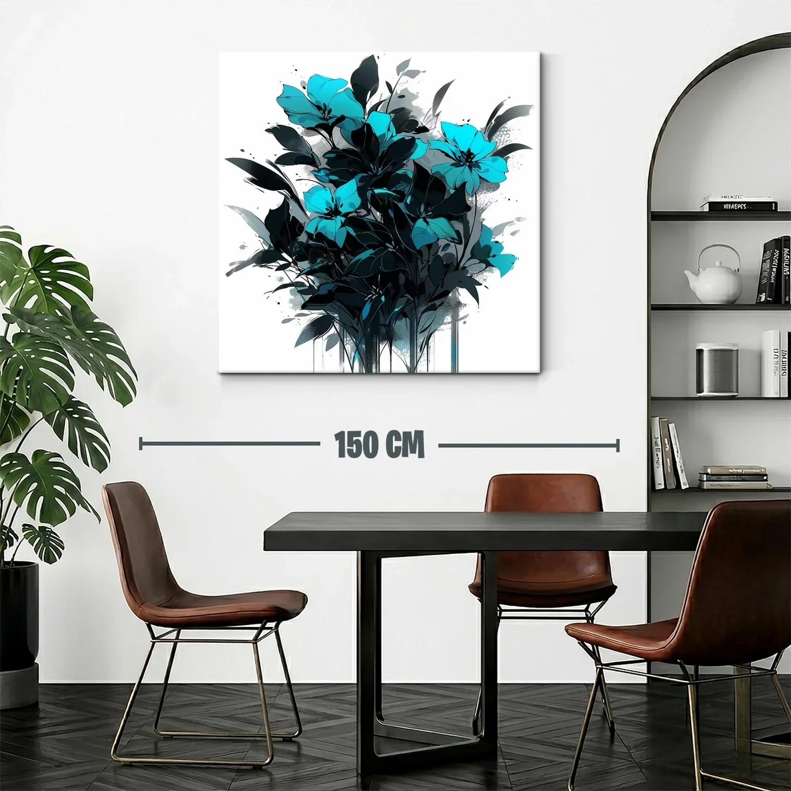 Cuadro con ramo de flores en tonos azul y negro — miniatura 2