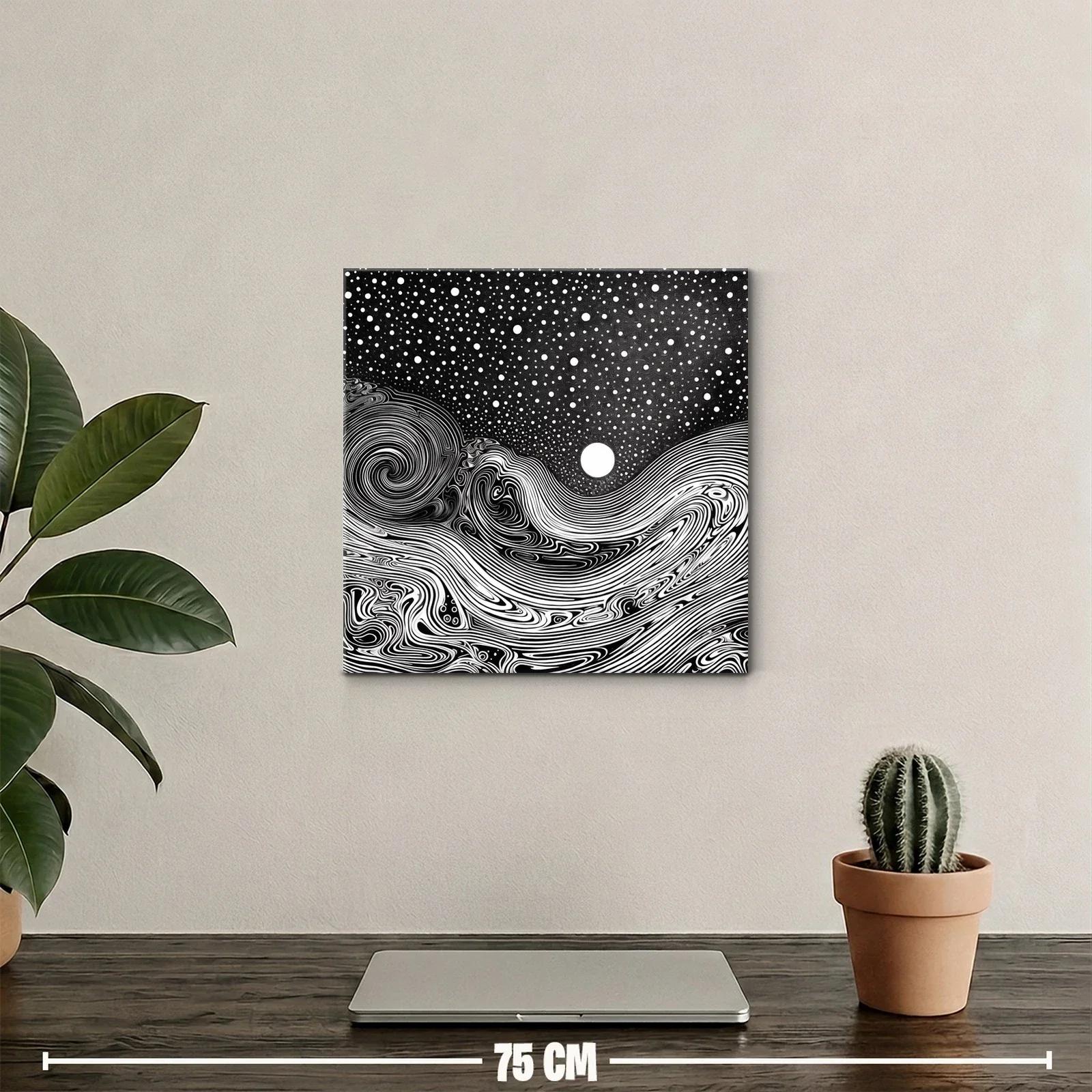 Paisaje onírico en blanco y negro con luna brillante — miniatura 2