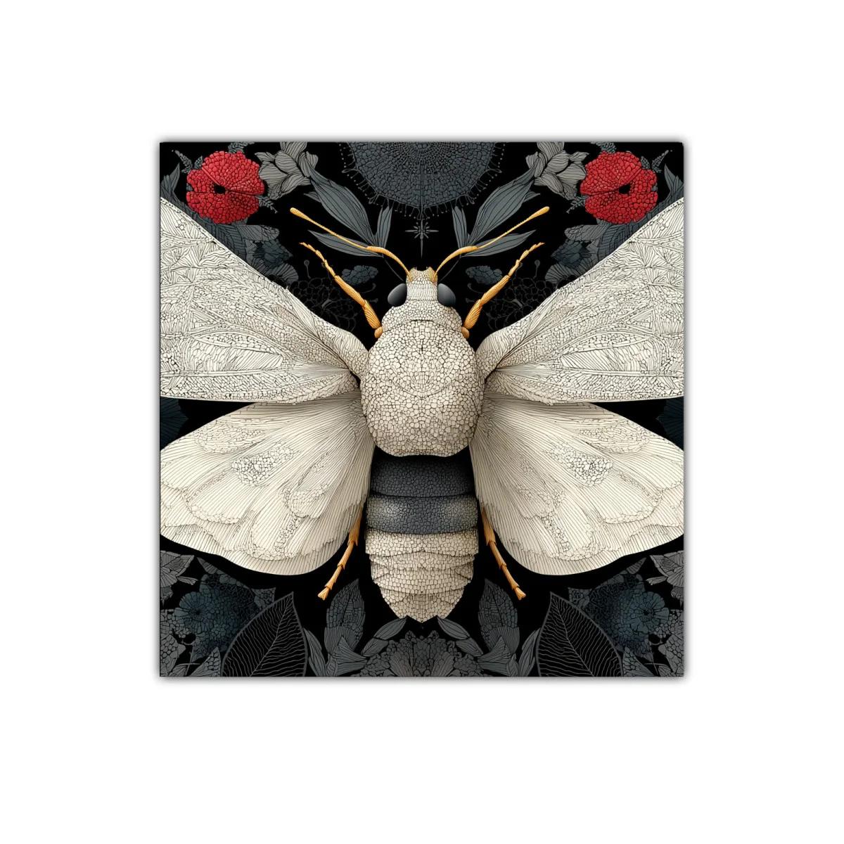 Mariposa Blanca sobre Fondo Floral en Tonos Oscuros