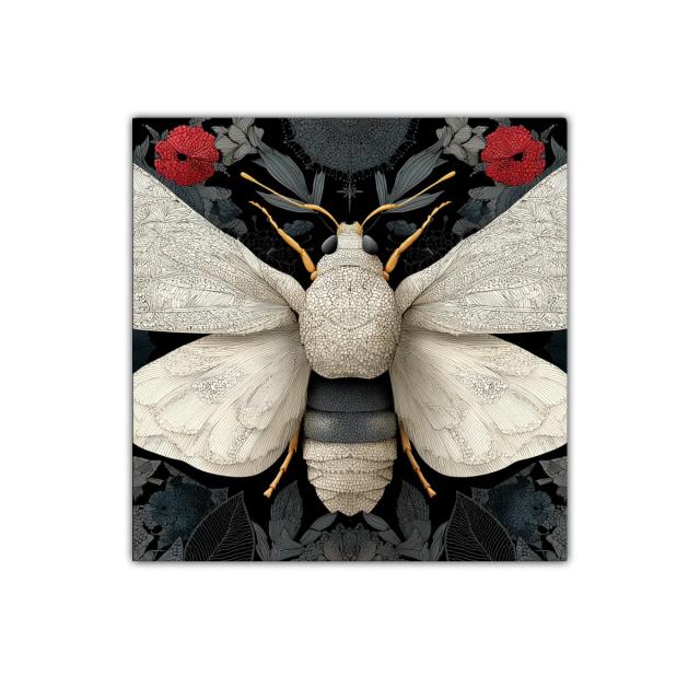 Mariposa Blanca sobre Fondo Floral en Tonos Oscuros