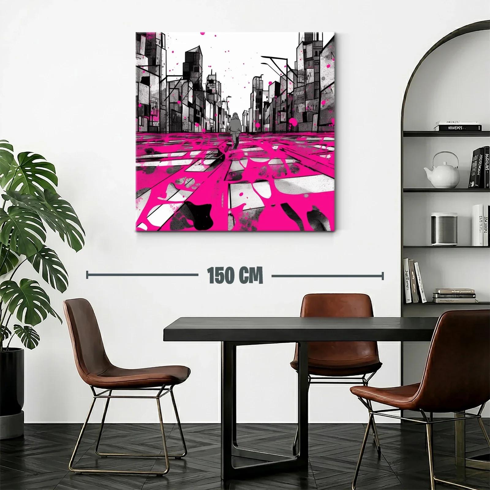 Calle urbana en tonos grises con pinceladas fucsias — miniatura 2