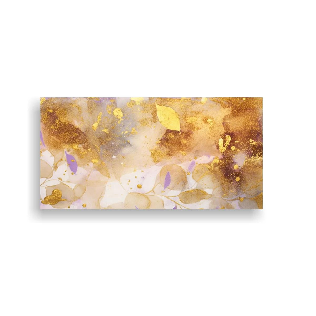 Cuadro flores blancas con hojas doradas y fondo lila