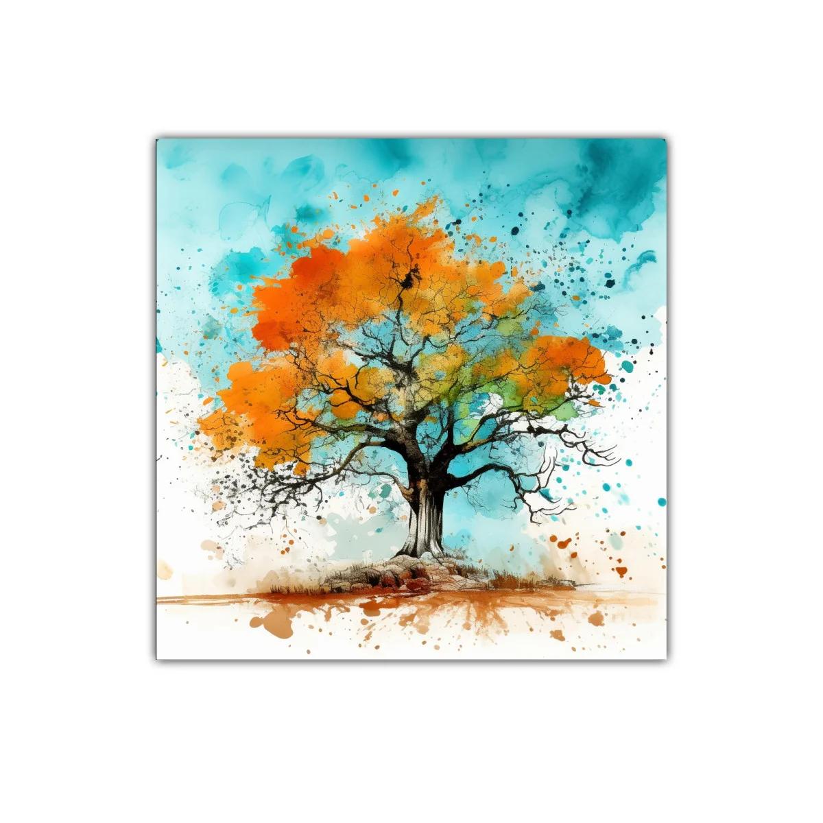 Árbol colorido con tonos vibrantes de otoño y cielo azul — imagen principal