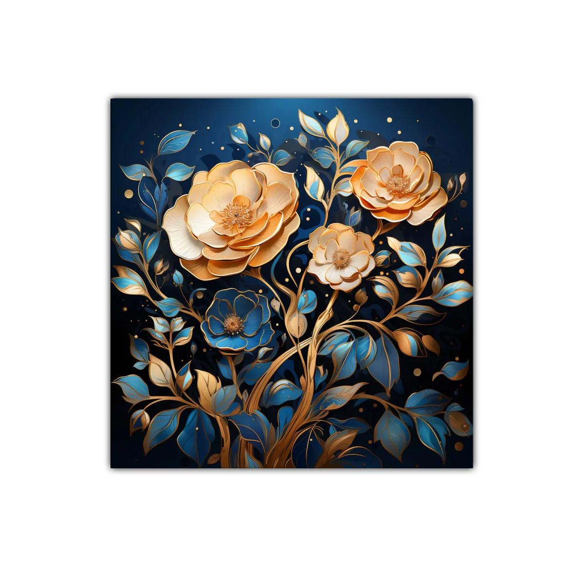 Elegancia floral en tonos dorados y azules para tu hogar