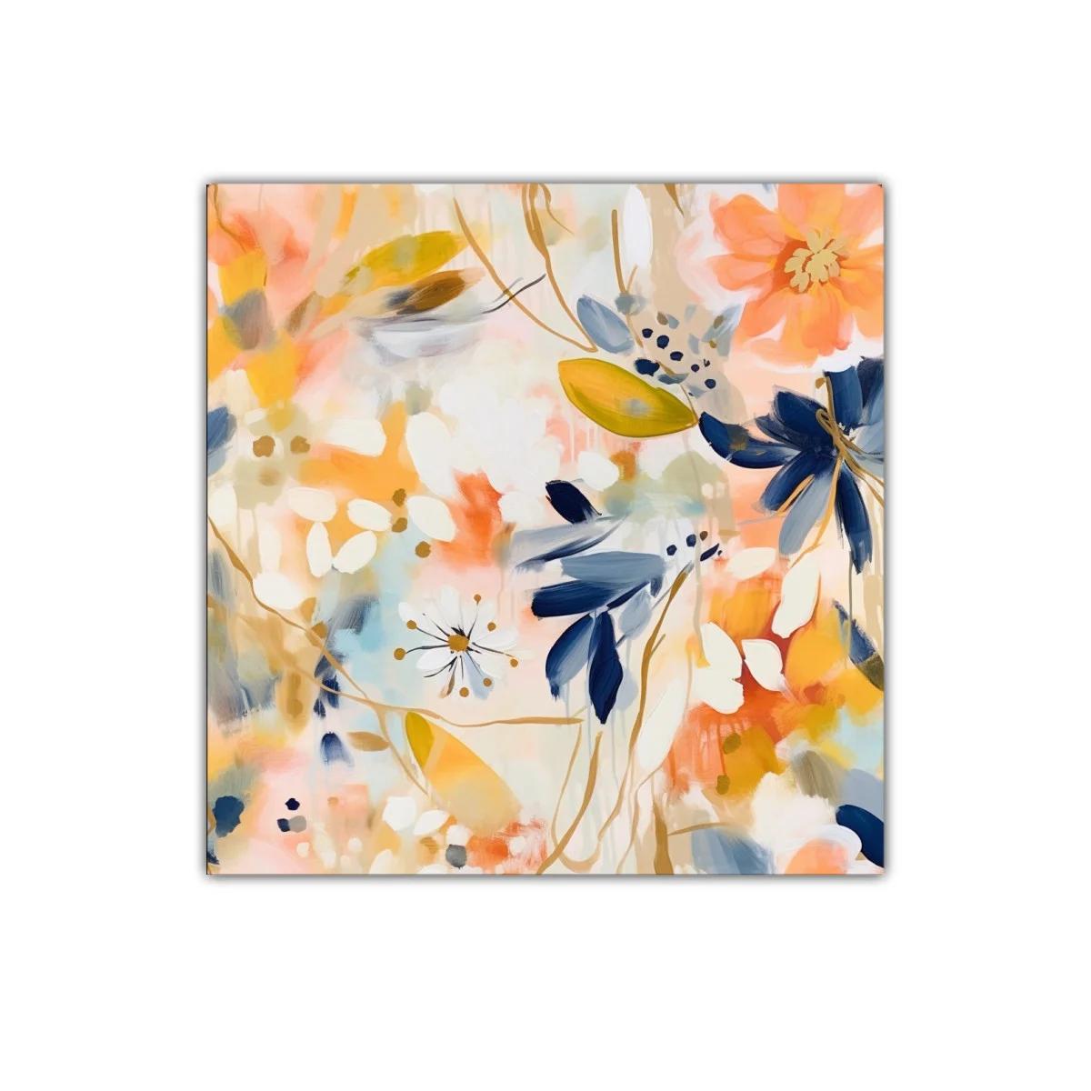 Cuadro Decorativo Flores Abstractas en Tonos Cálidos y Fríos