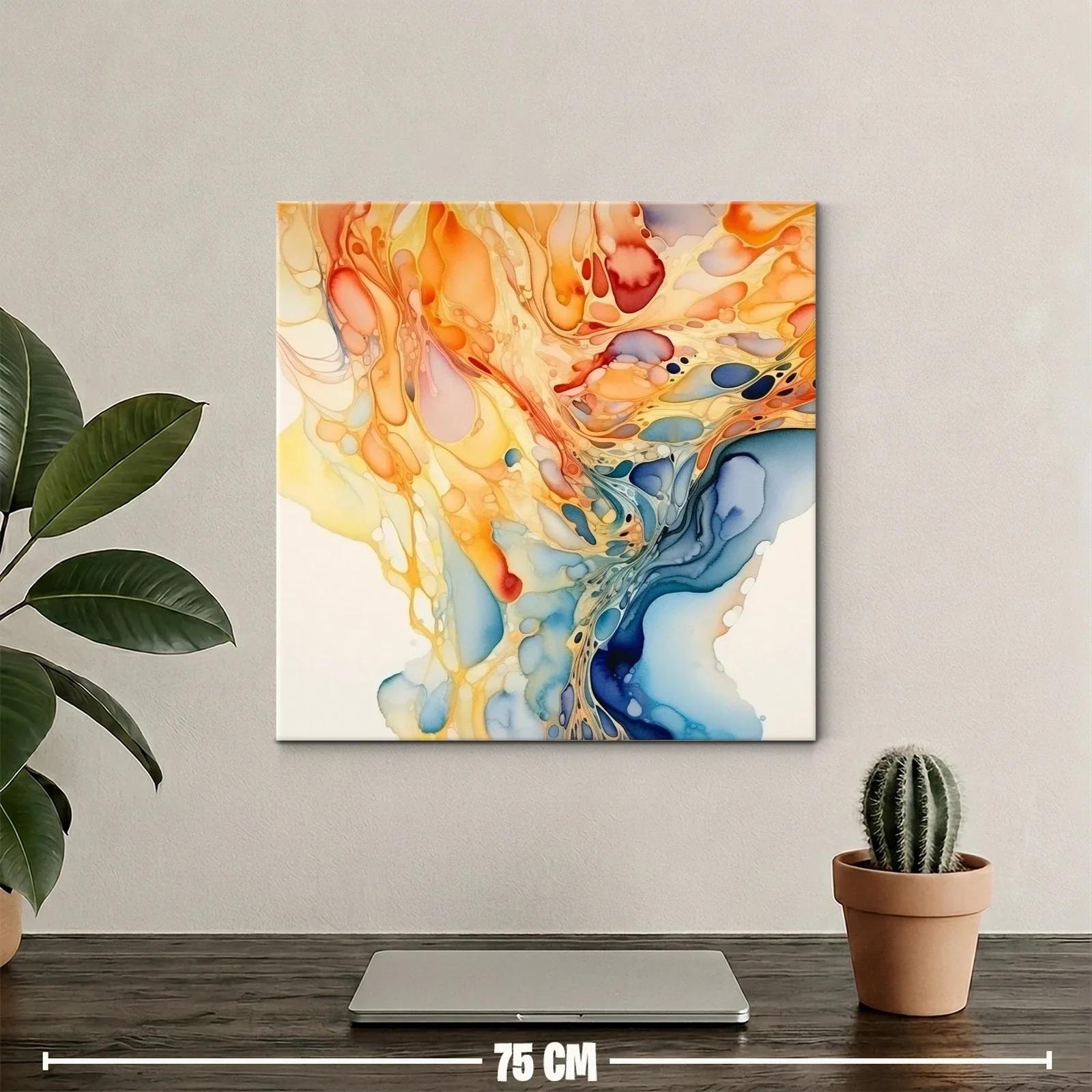 Cuadro abstracto en tonos cálidos y fríos con dinámica fluida — miniatura 2