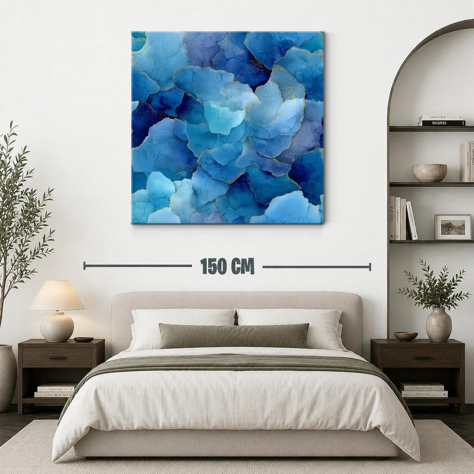 Cuadro abstracto en tonos azules con detalles dorados — miniatura 3