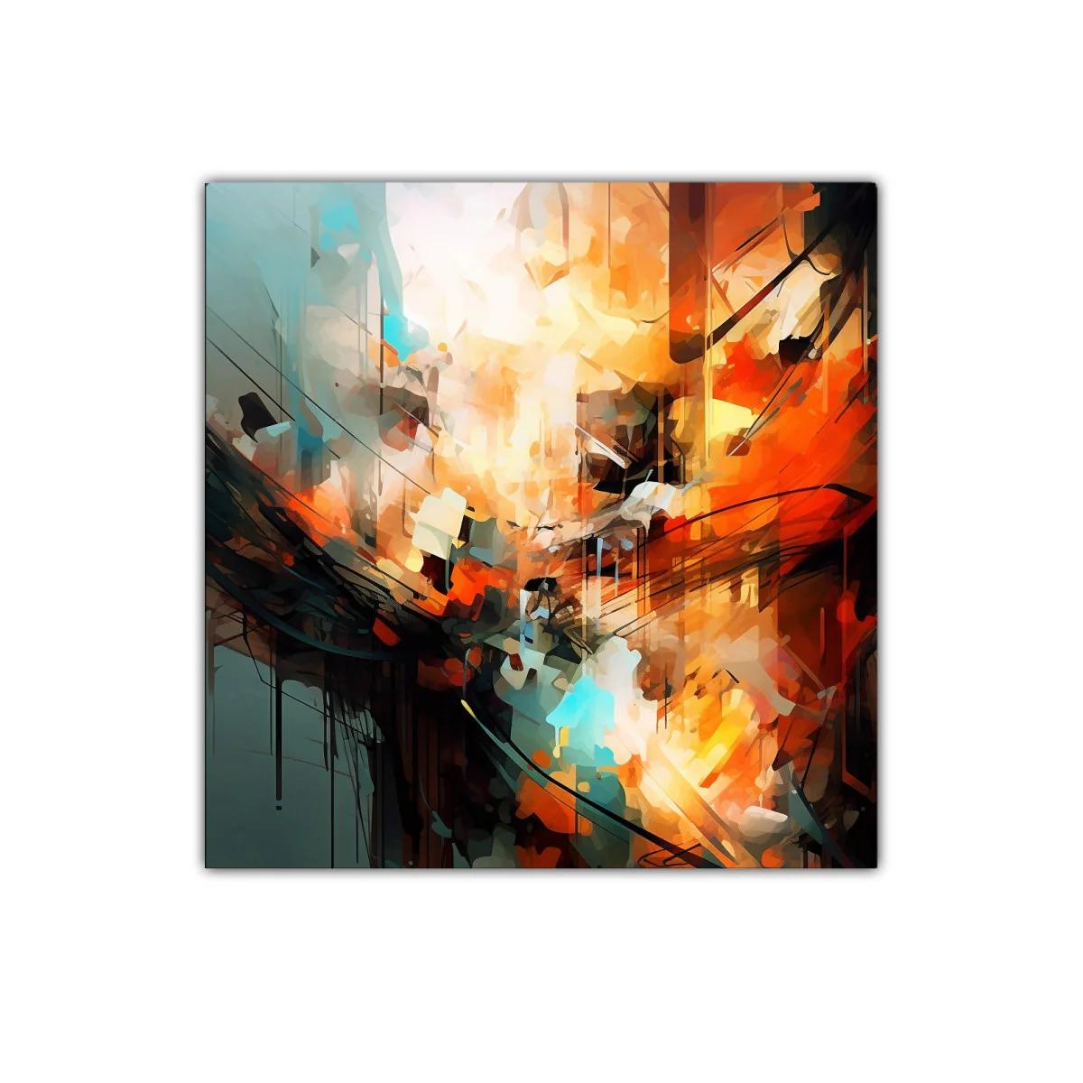 Cuadro abstracto con vibrantes tonos cálidos y toques azules — miniatura 1