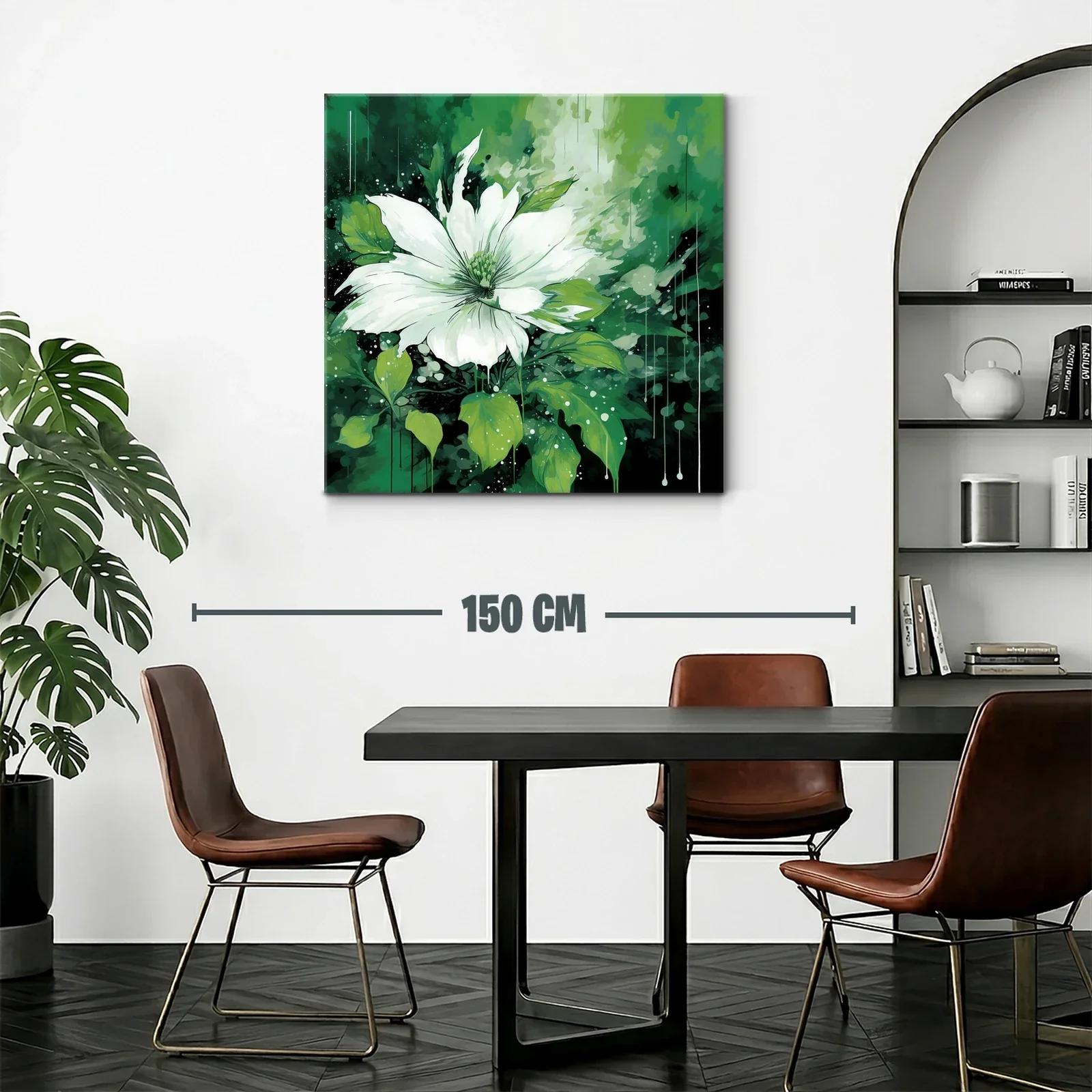 Flor blanca entre hojas verdes con fondo abstracto — miniatura 2