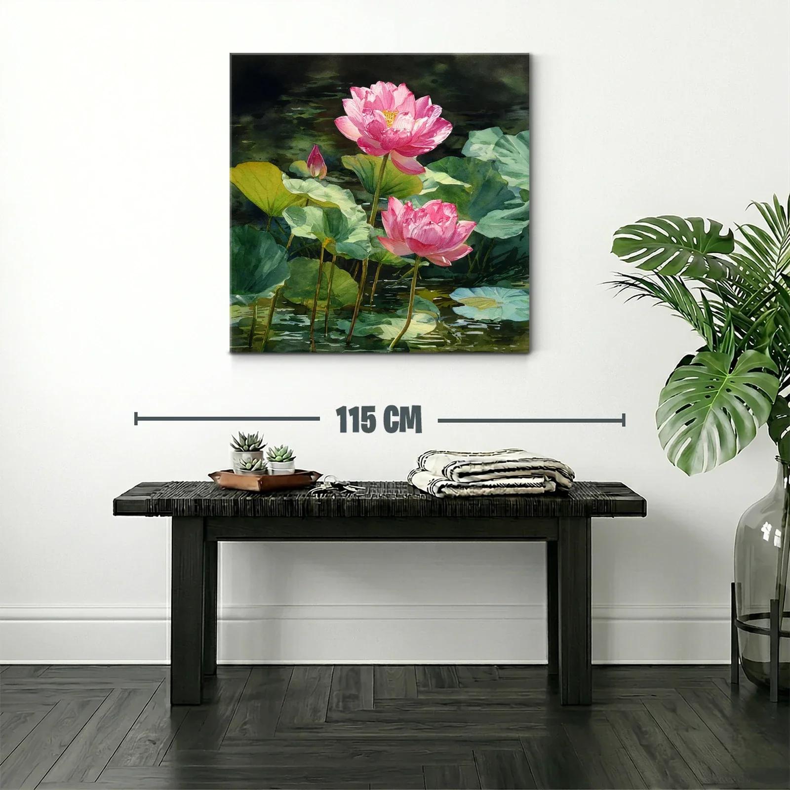 Flores de loto rosas sobre agua verde en calma — miniatura 2