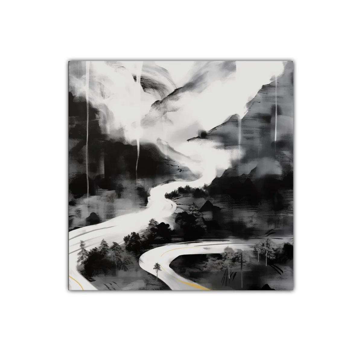 Paisaje abstracto en tonos grises con sinuoso camino — miniatura 1