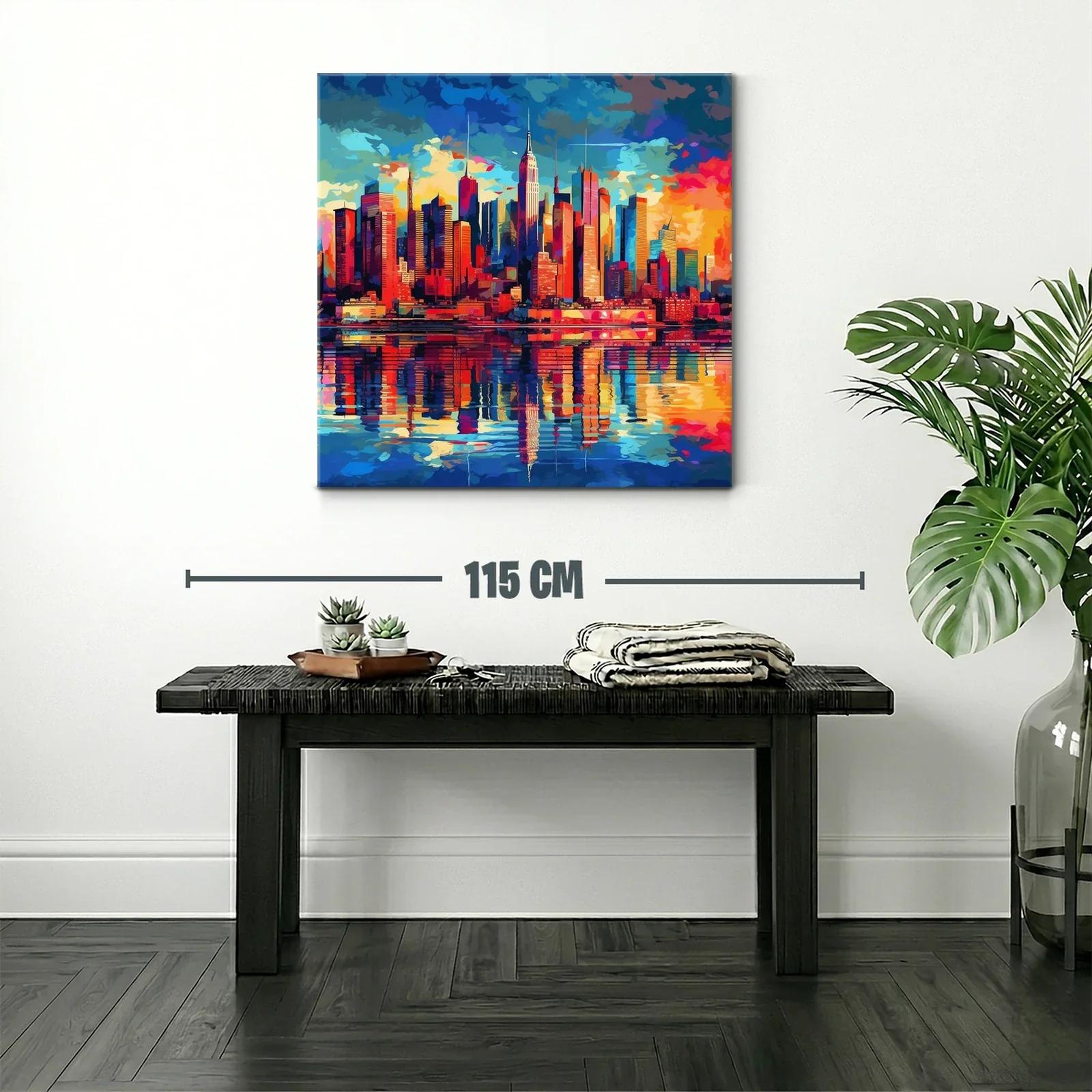 Ciudad vibrante con reflejos al atardecer en tonos intensos — miniatura 2