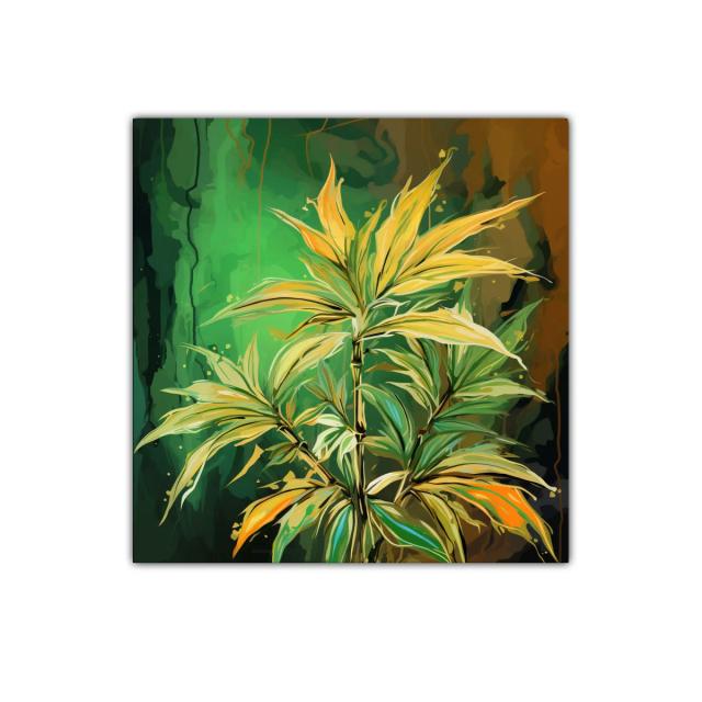 Cuadro decorativo con planta tropical vibrante en tonos verdes y amarillos